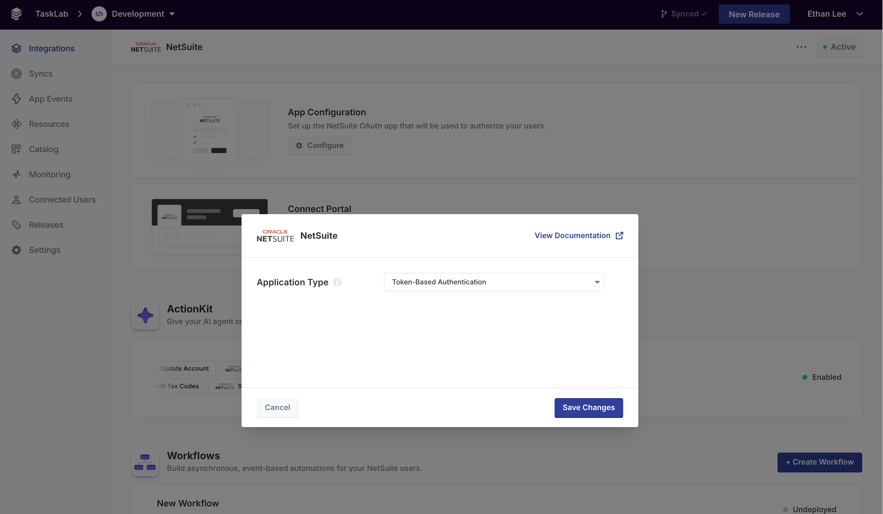 Token-Based Authentication selected for Application Type