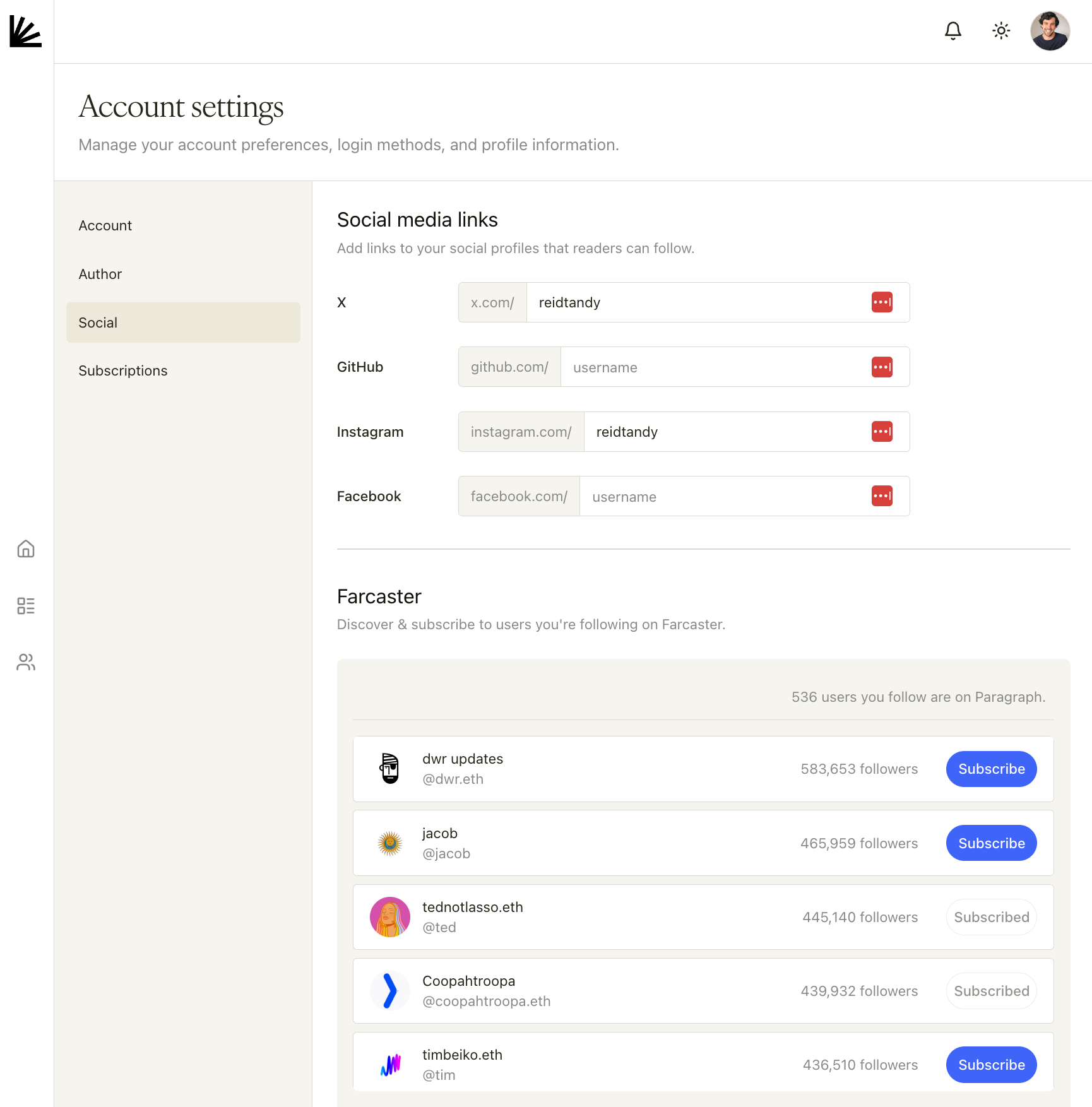 Account Settings Social Pn