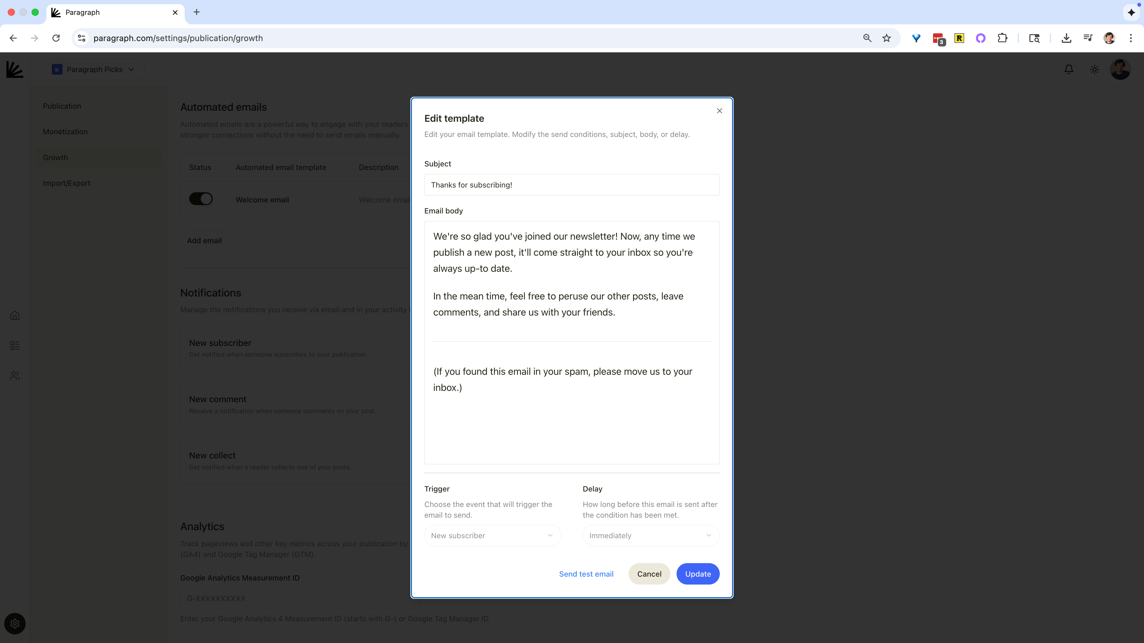 Edit Welcome Email Pn