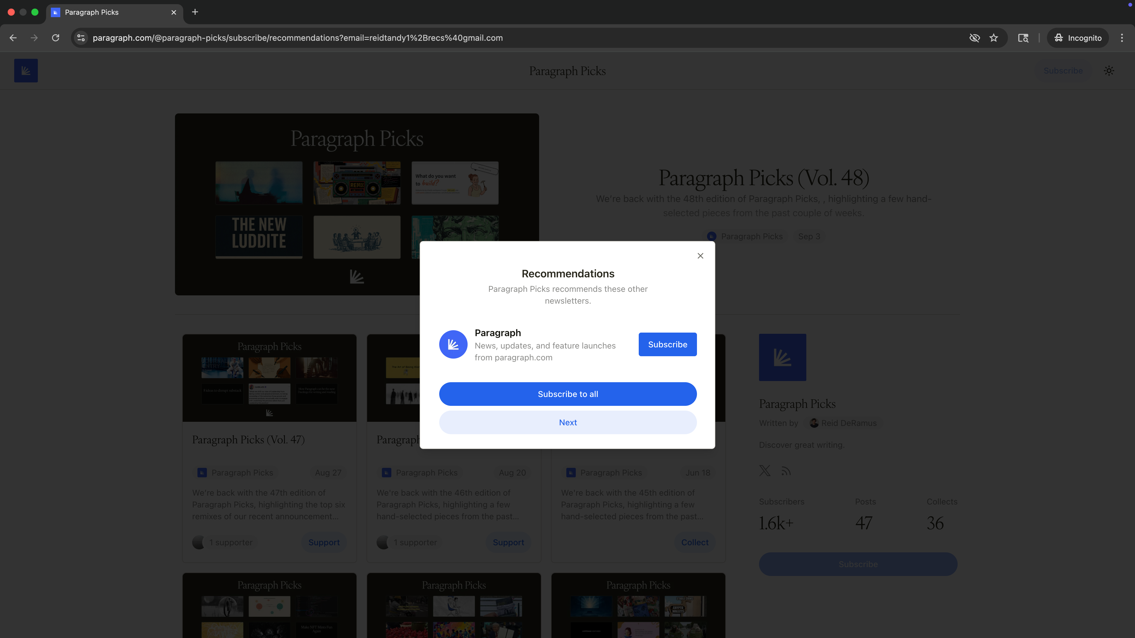 Recommendations Subscribe Flow Pn