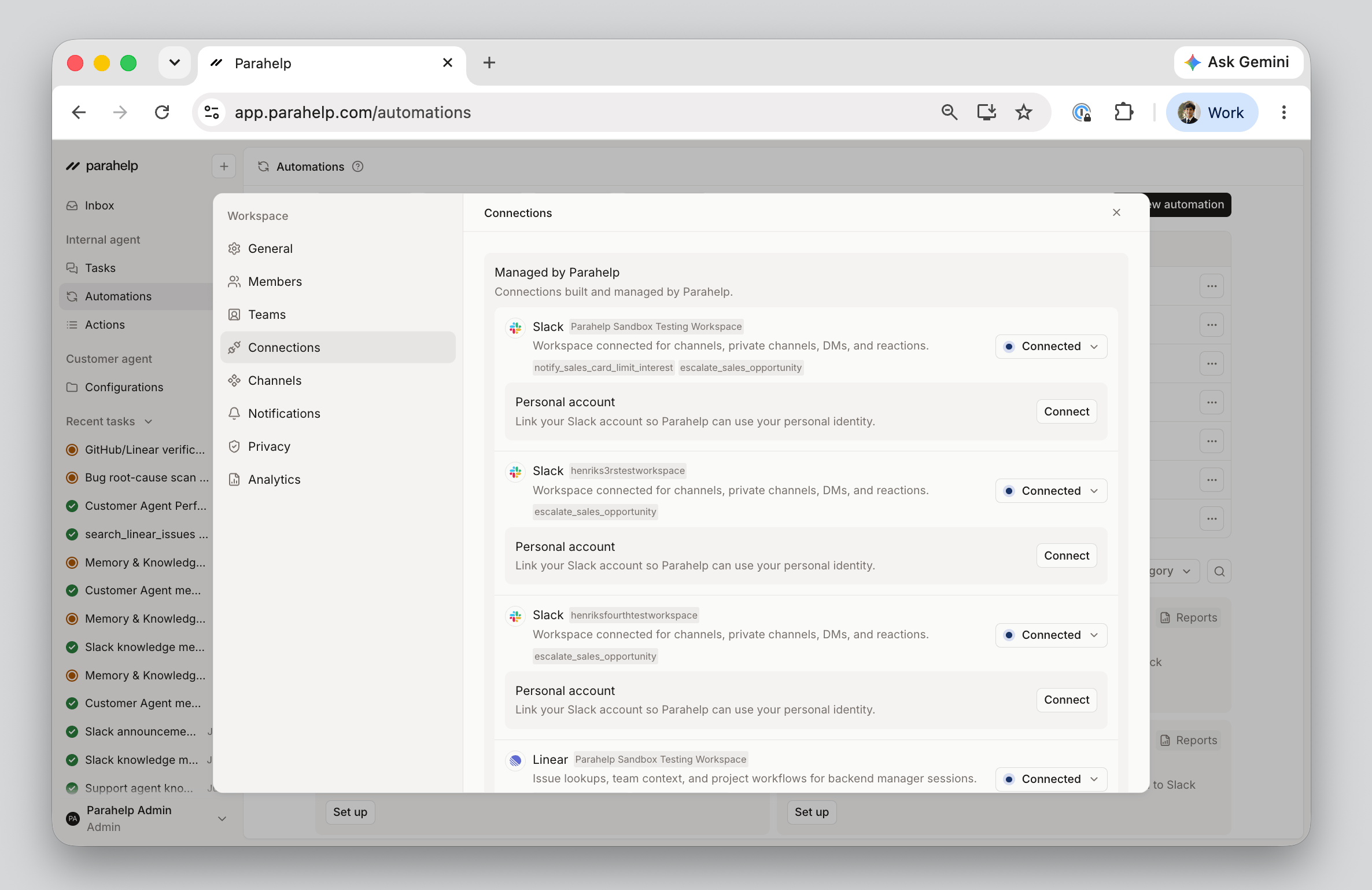 The Connections tab