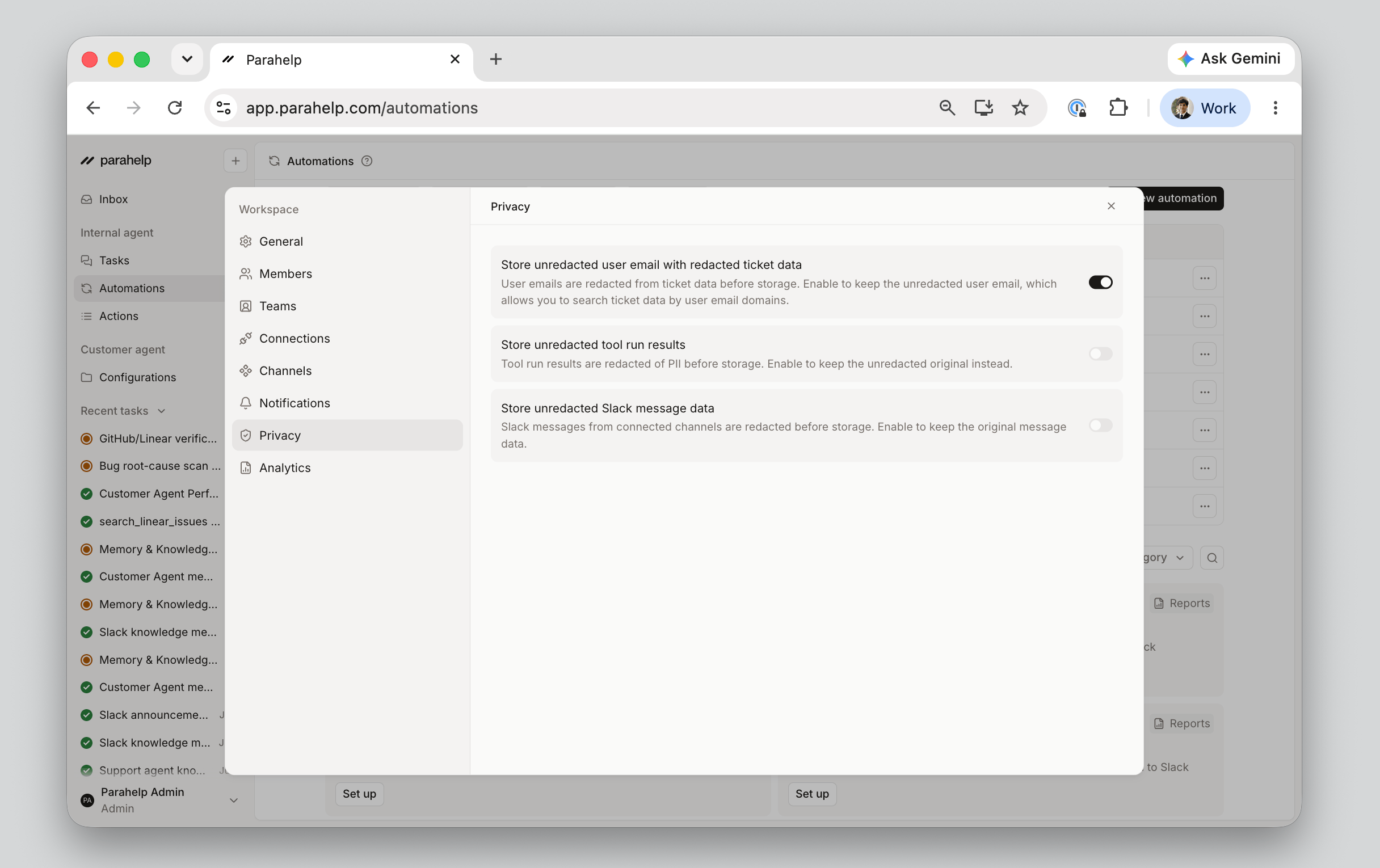 The Privacy tab