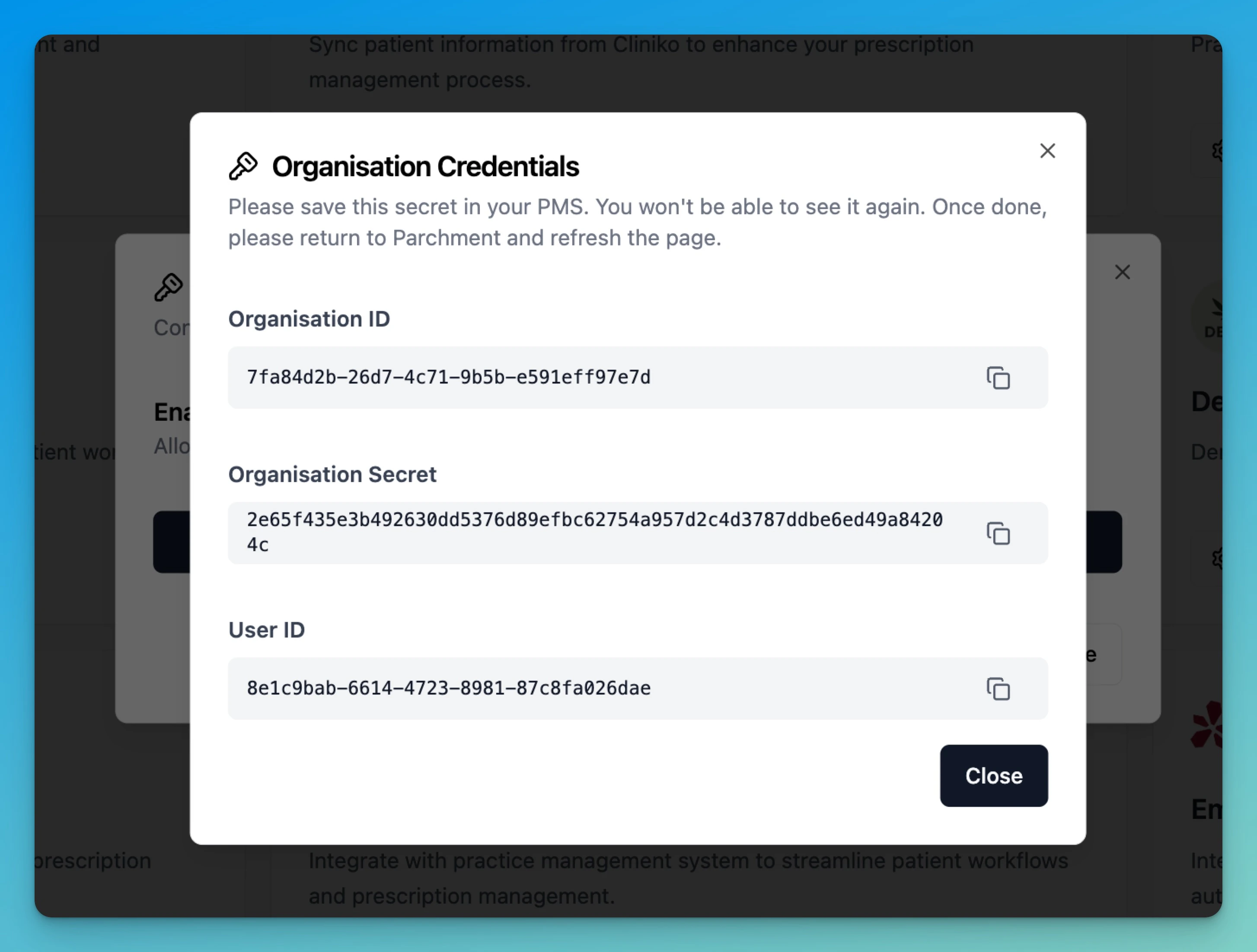 Credentials generated successfully