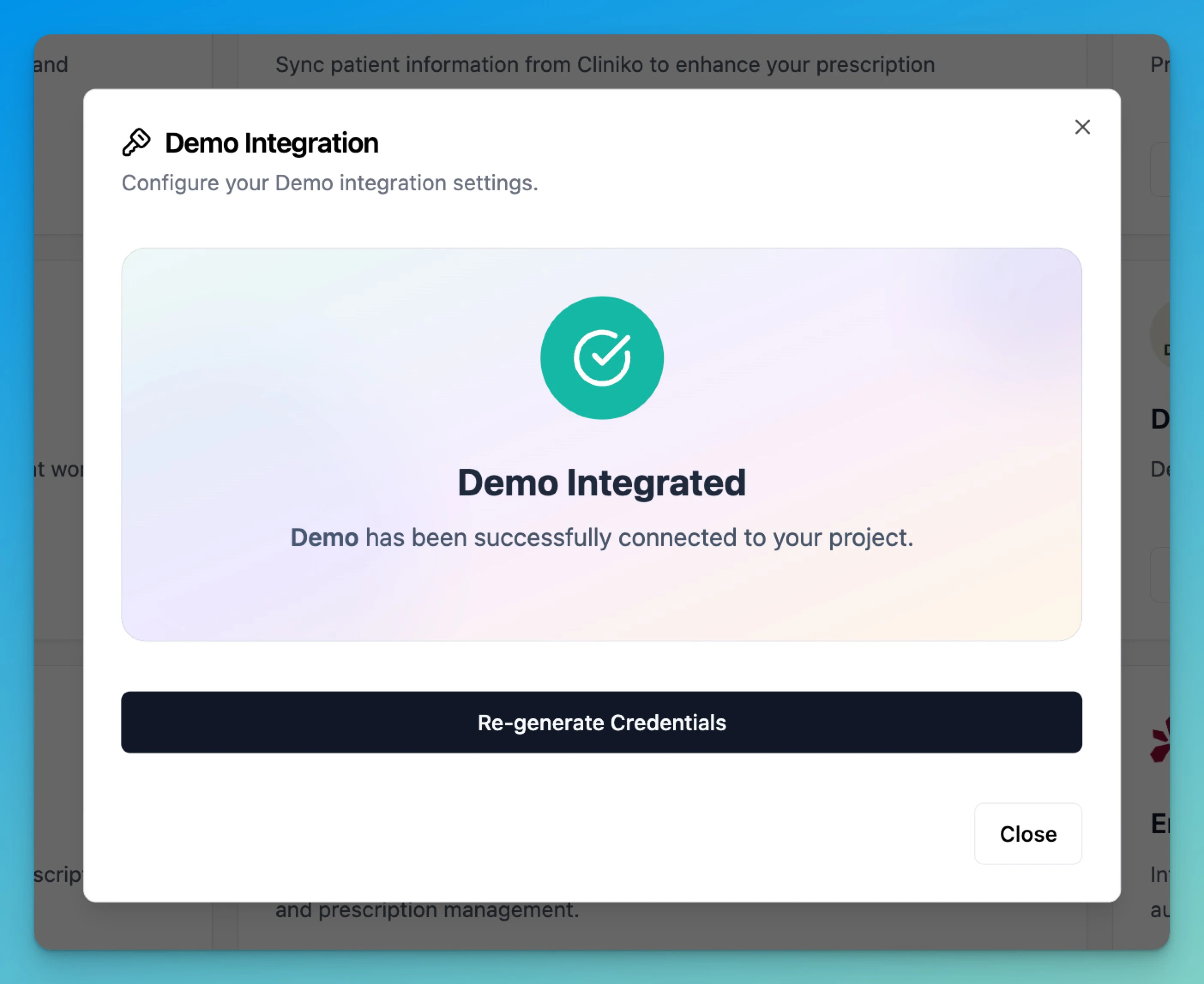 Integration validated success message