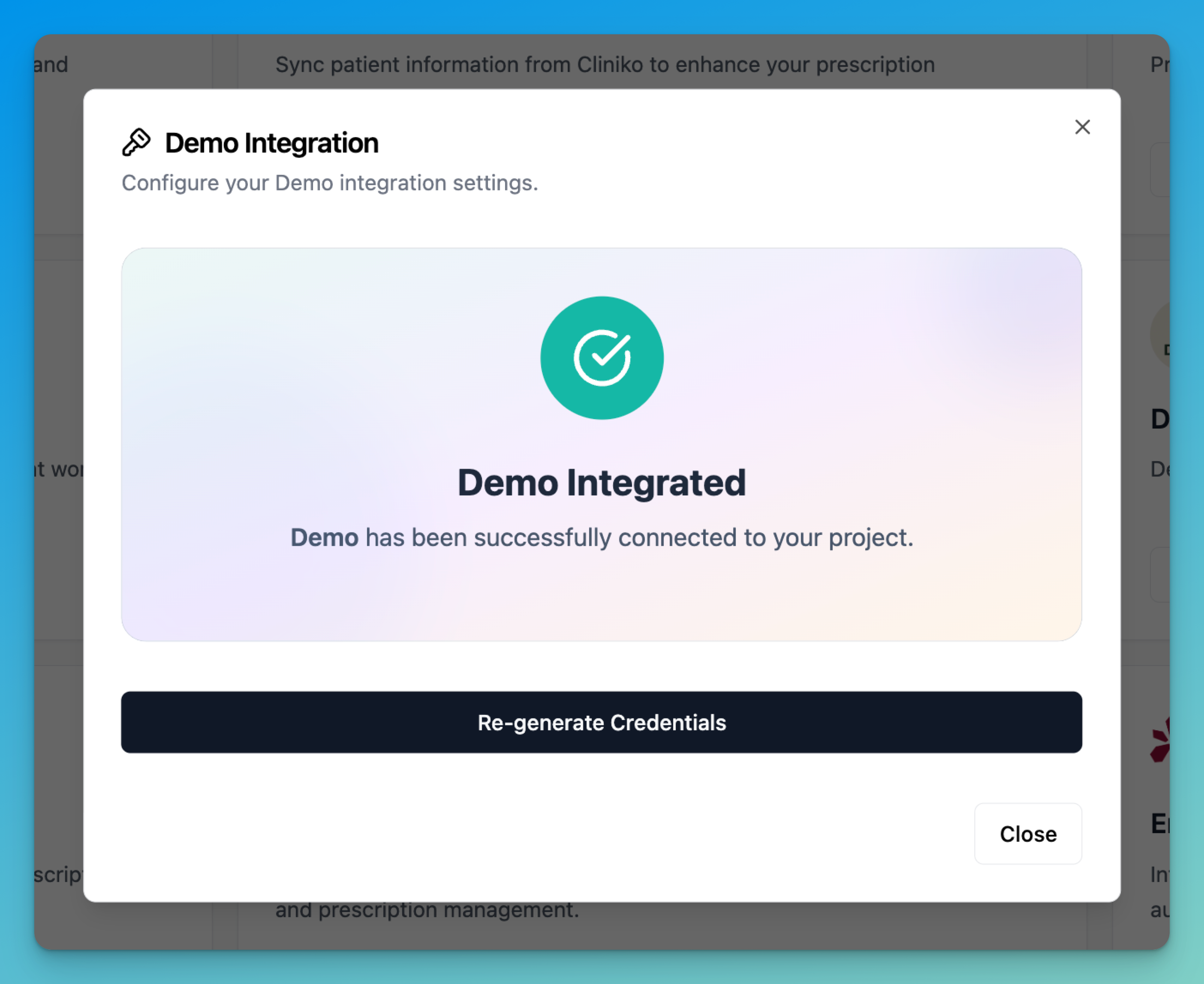 Integration validated success message