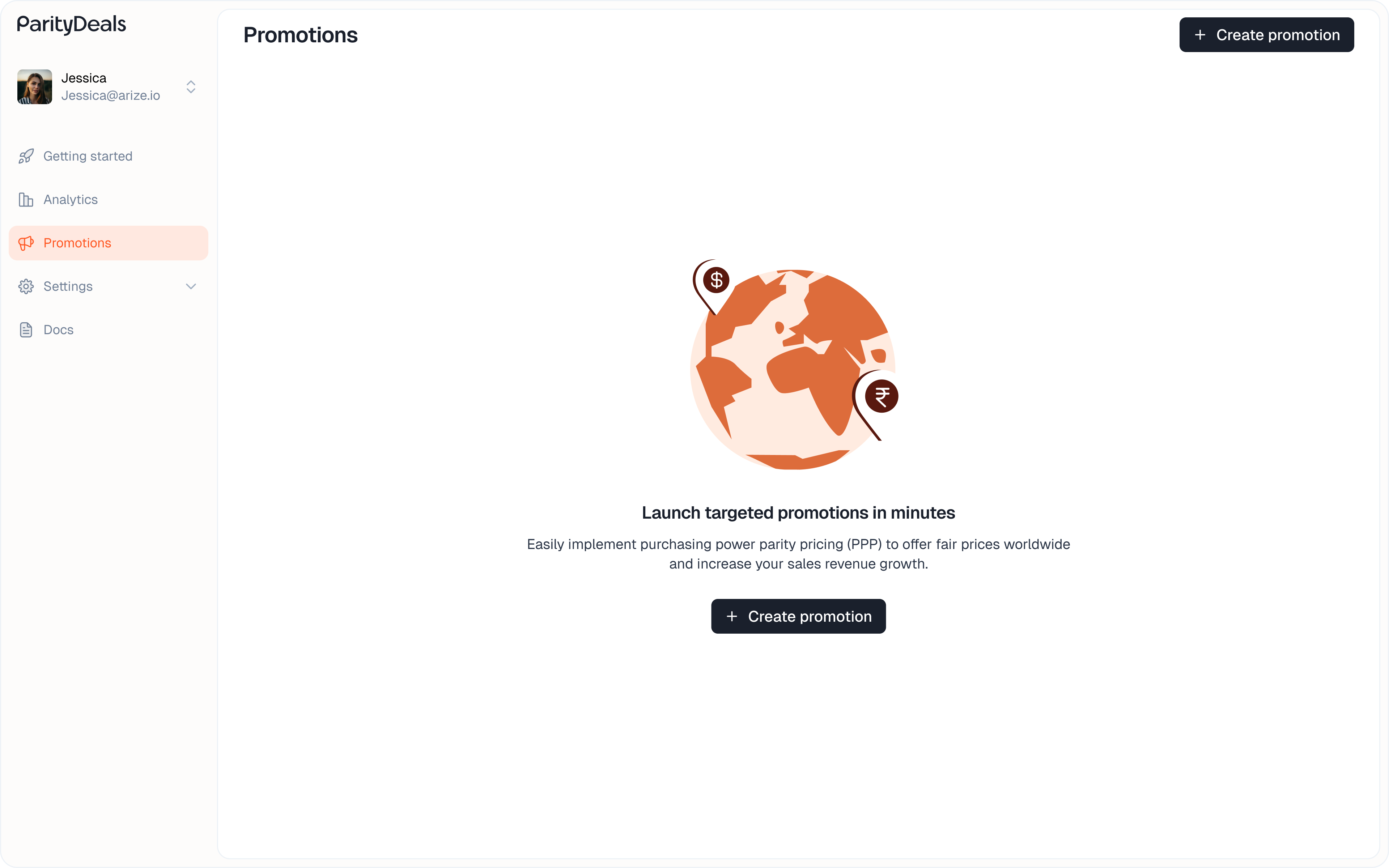 Promotions empty state with globe illustration