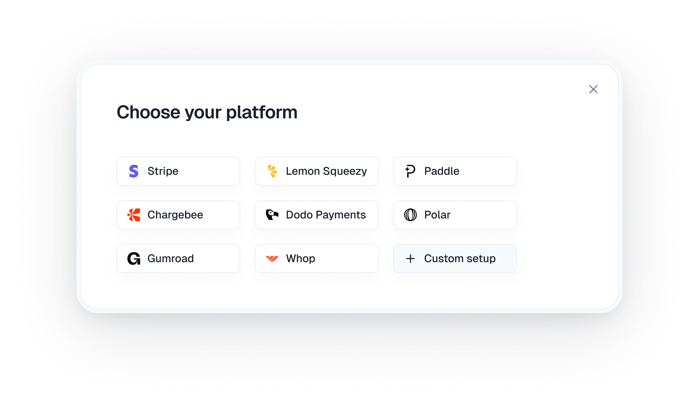 Choose platform custom setup modal