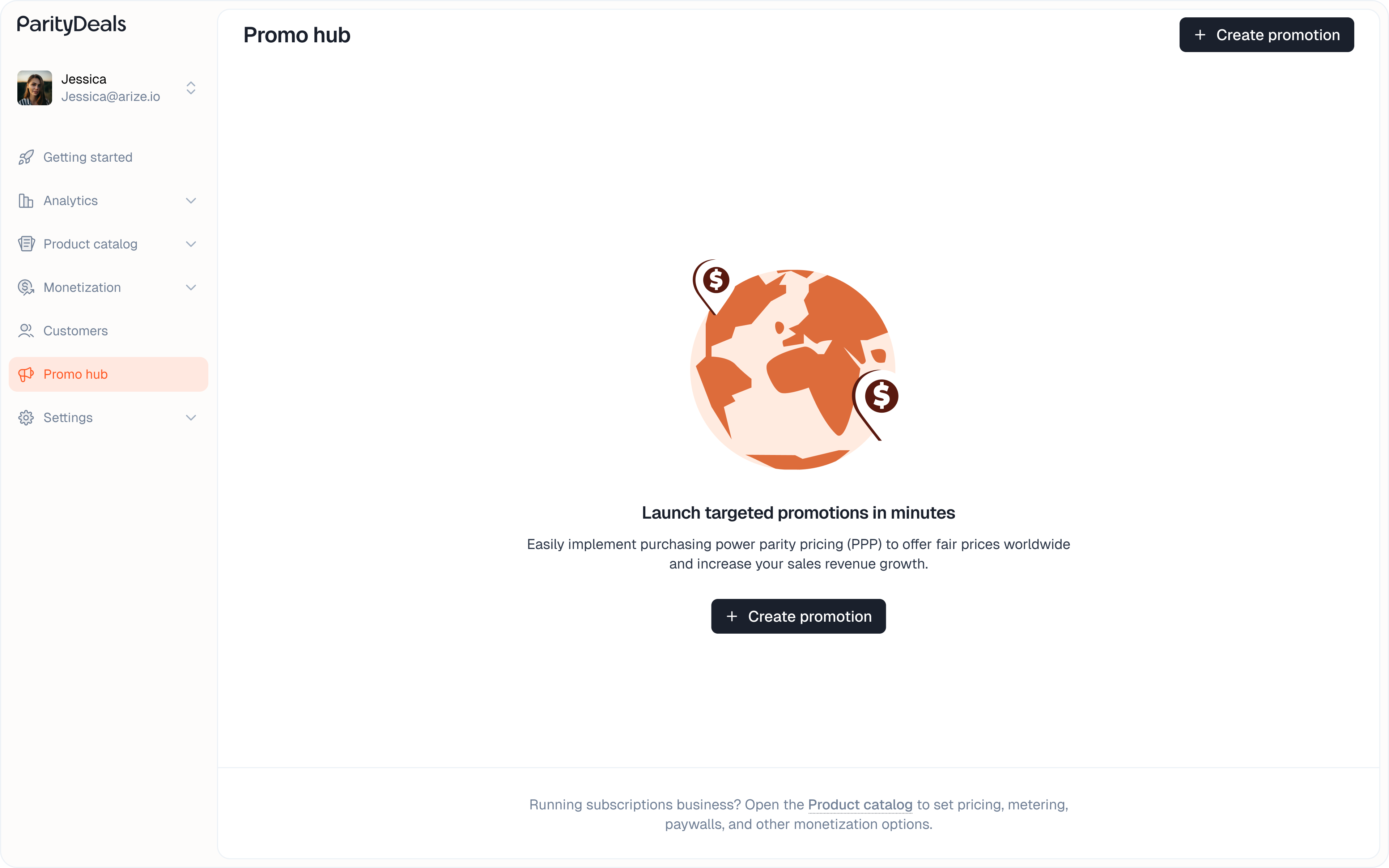 Promotions empty state with globe illustration