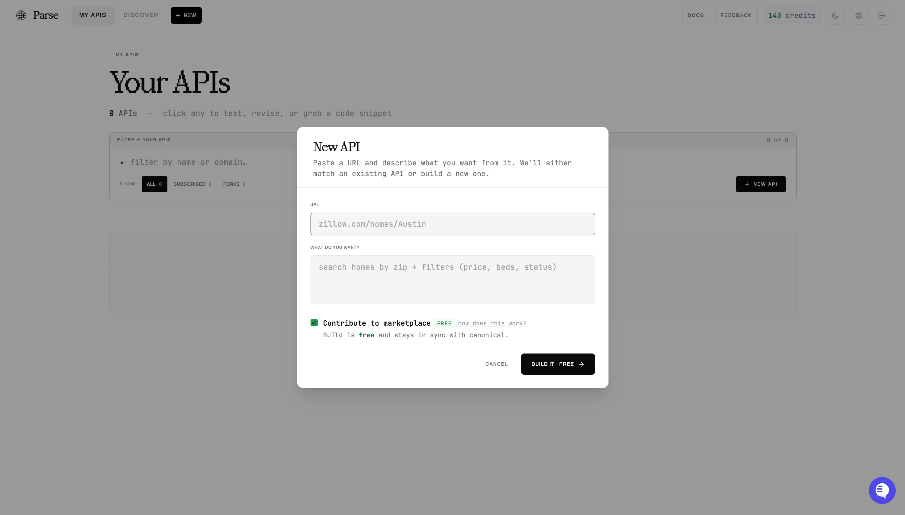 New API submission modal