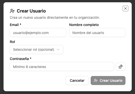 Formulario de crear usuario