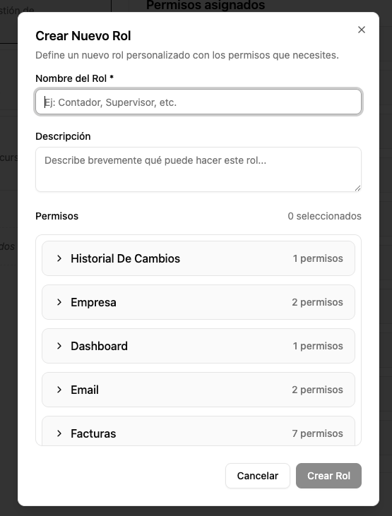 Formulario de crear rol personalizado