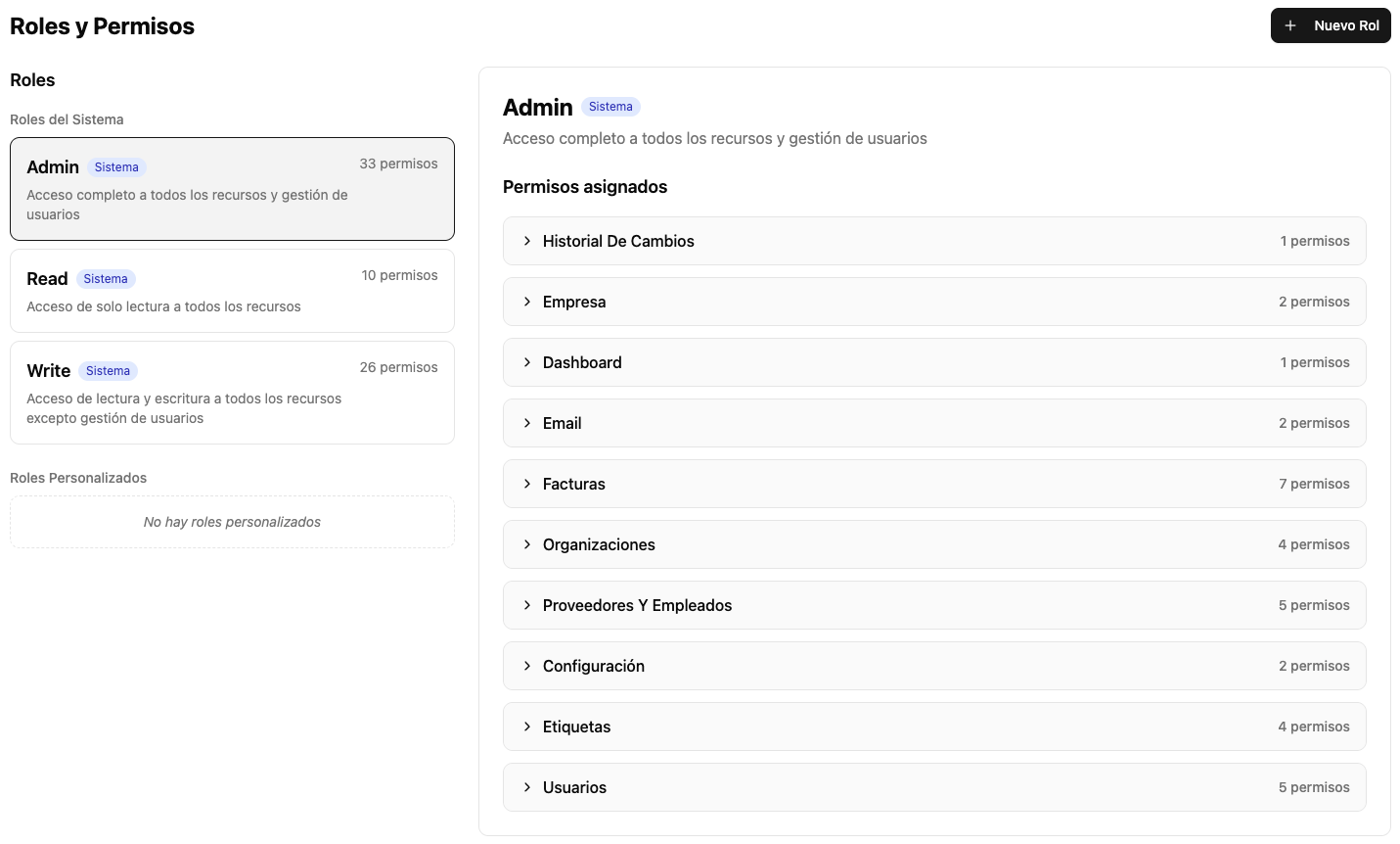 Lista de roles en FinPilot