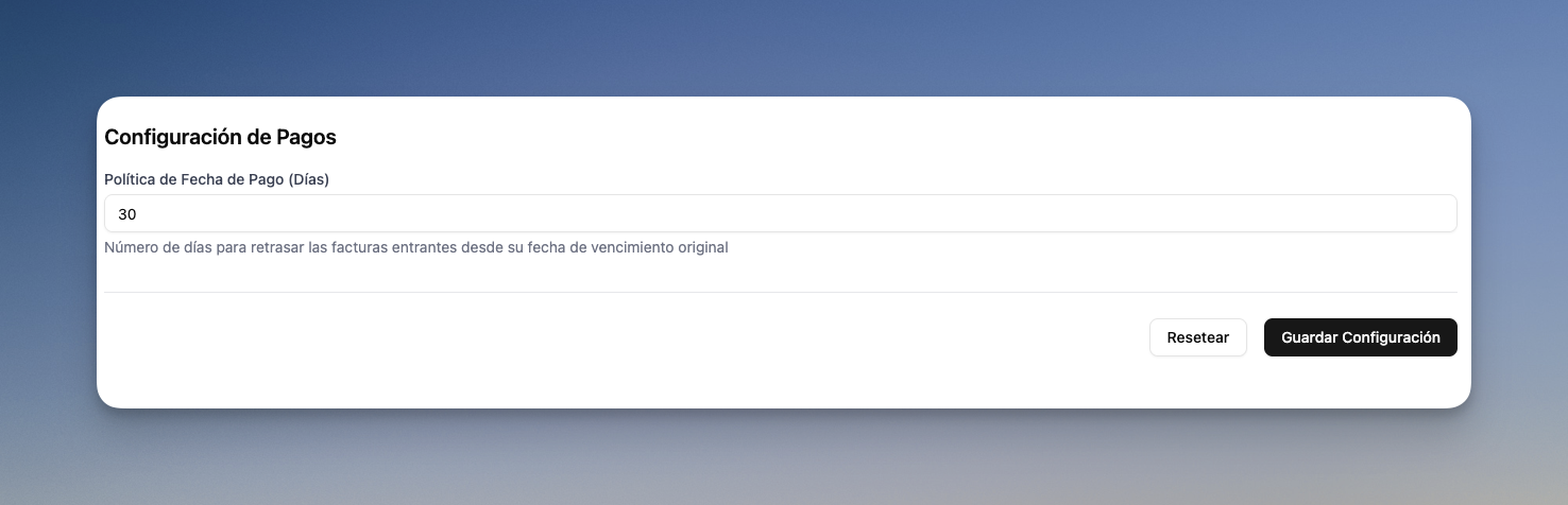 Configuración de política de pagos a nivel empresa