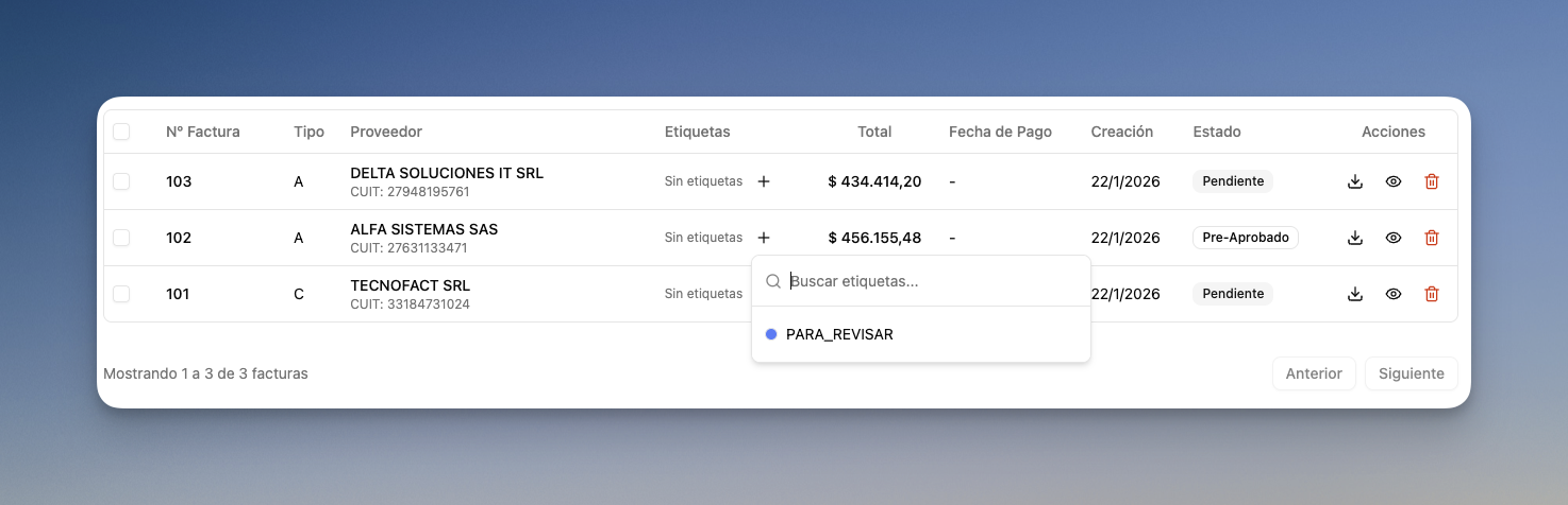Asignar etiqueta a una factura desde el listado