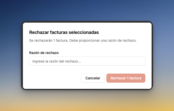 Menú de acciones para cambiar estado de facturas