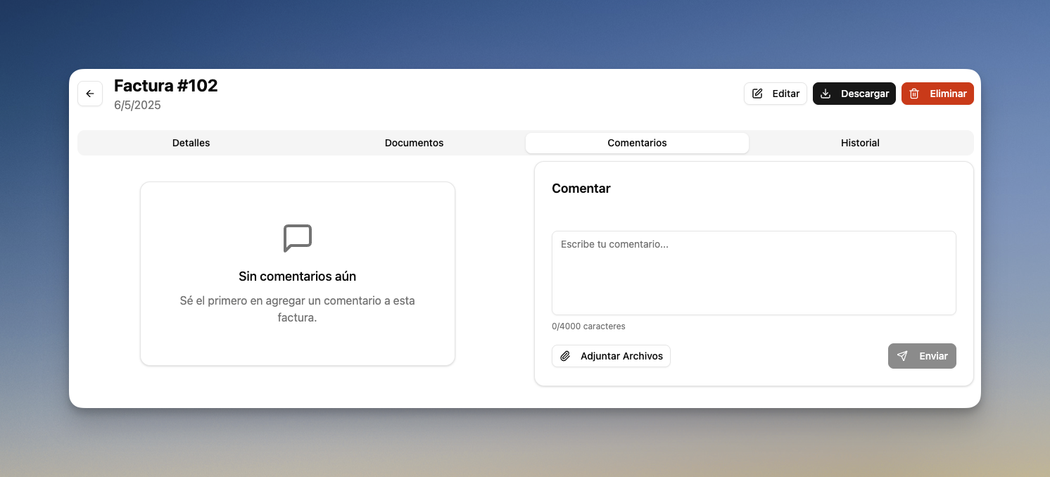 Sistema de comentarios de una factura