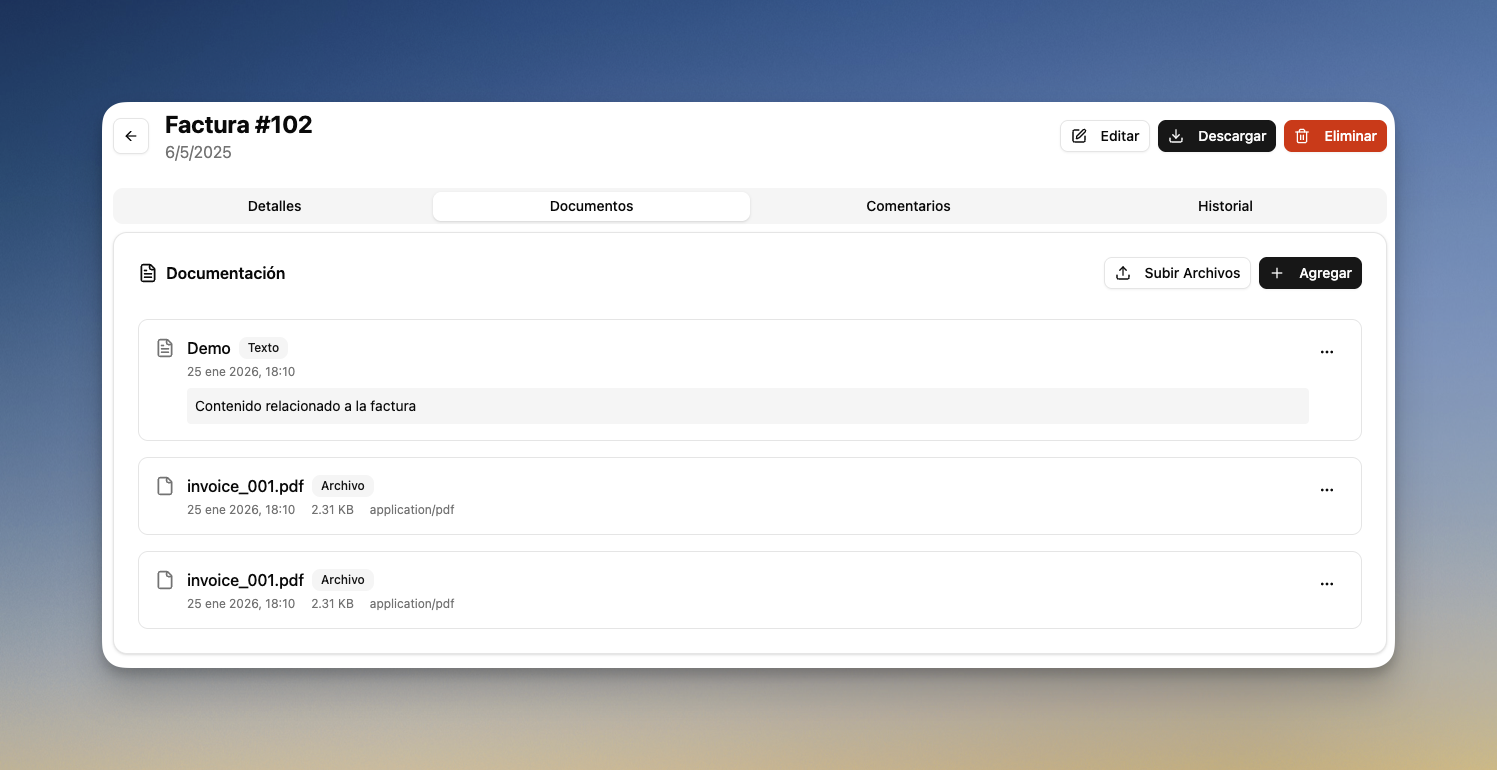 Documentos adjuntos a una factura