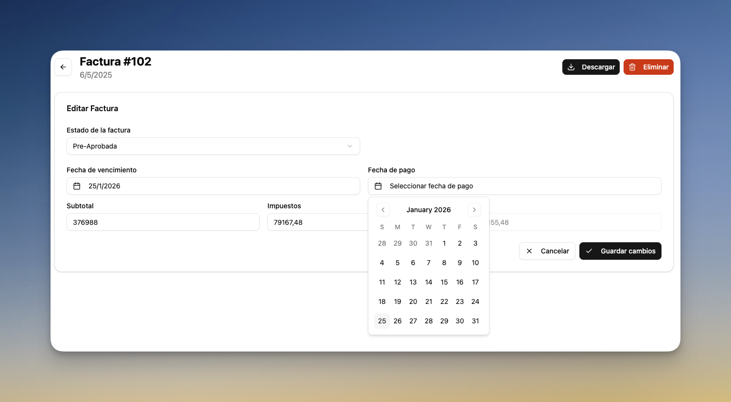 Editar fecha de pago de una factura