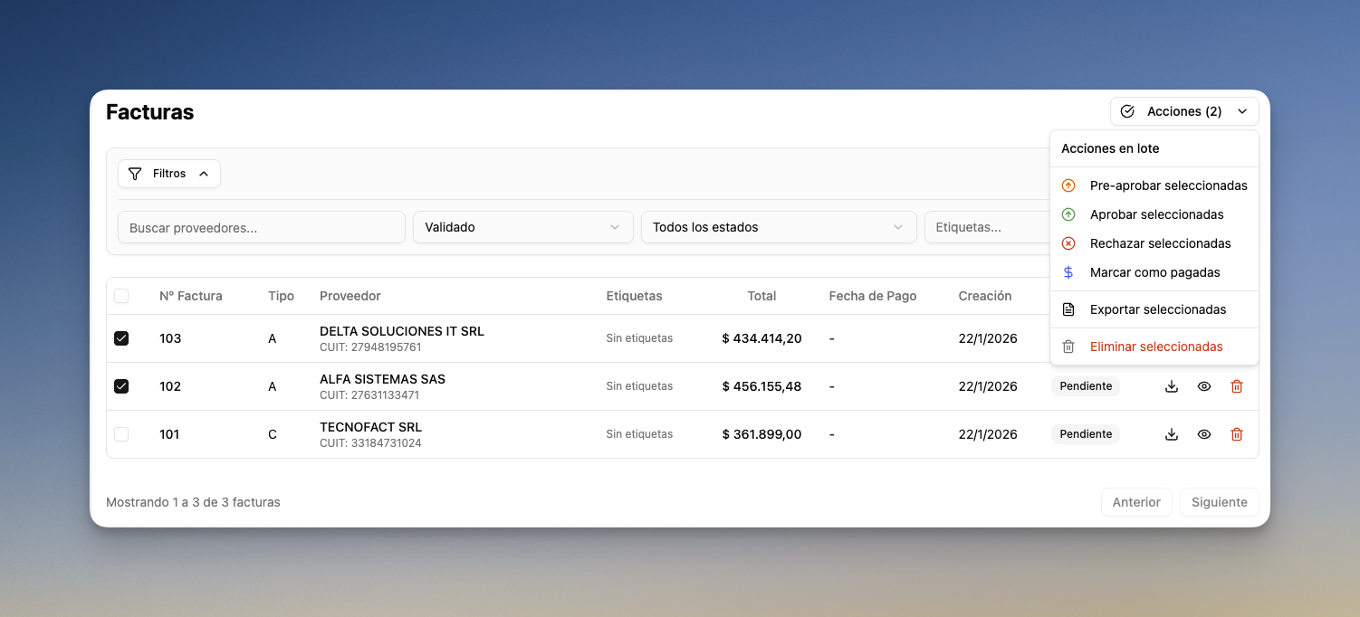 Exportar facturas seleccionadas manualmente