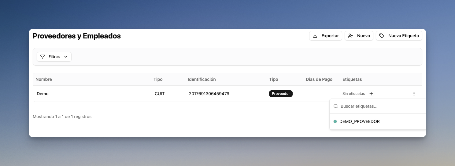 Asignar etiqueta a un proveedor desde el listado
