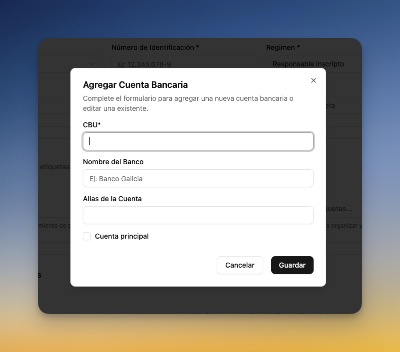 Modal para agregar cuenta bancaria