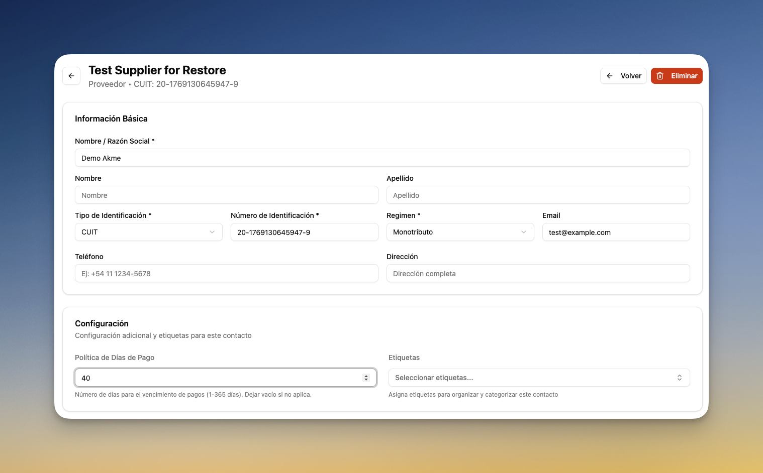 Configuración de política de pago a nivel proveedor