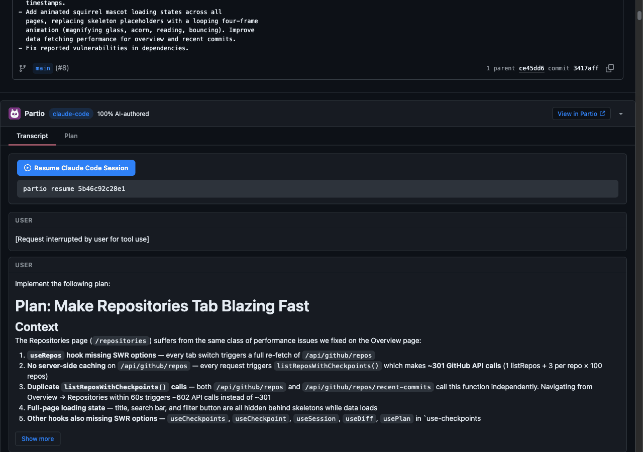 Switching between Transcript and Plan tabs in the checkpoint panel