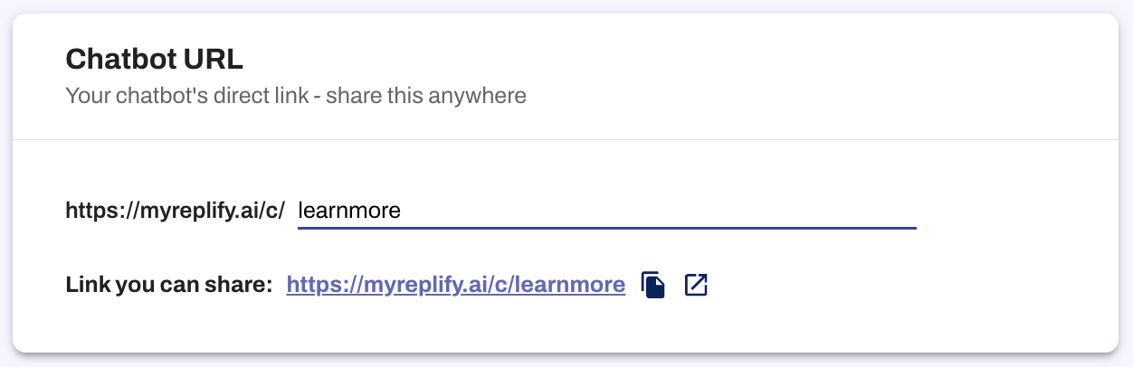 Example of new chatbot URL in settings