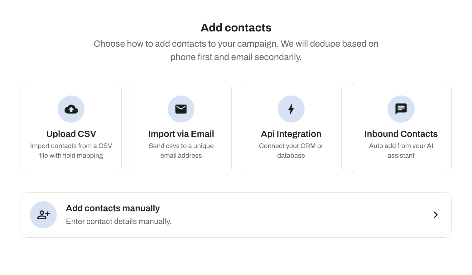 Add contacts options