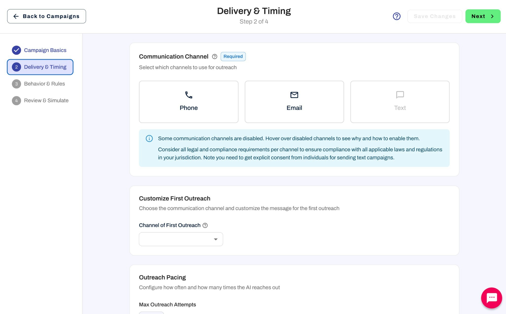 Ongoing campaign delivery and timing step