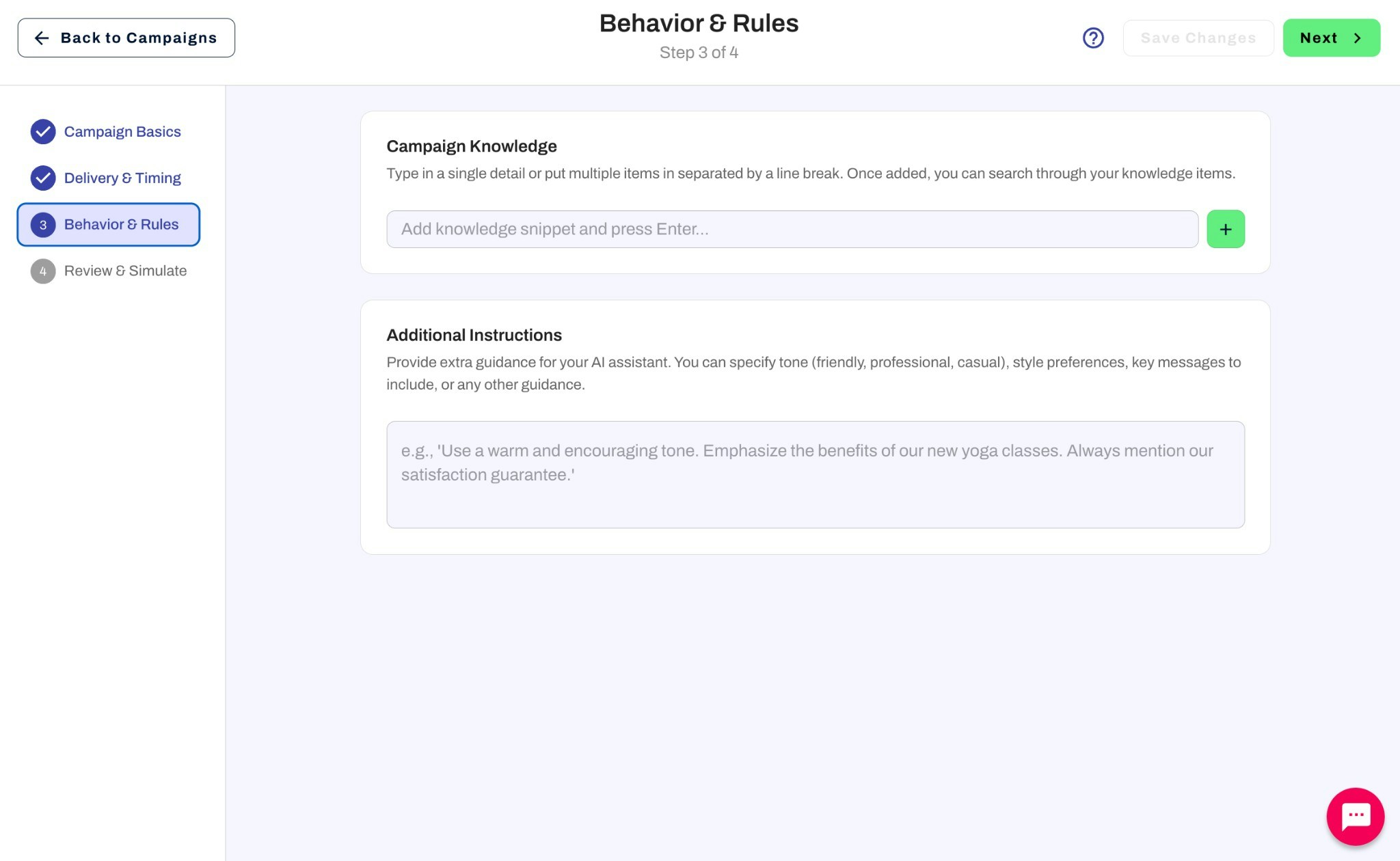 Simple campaign behavior and rules step