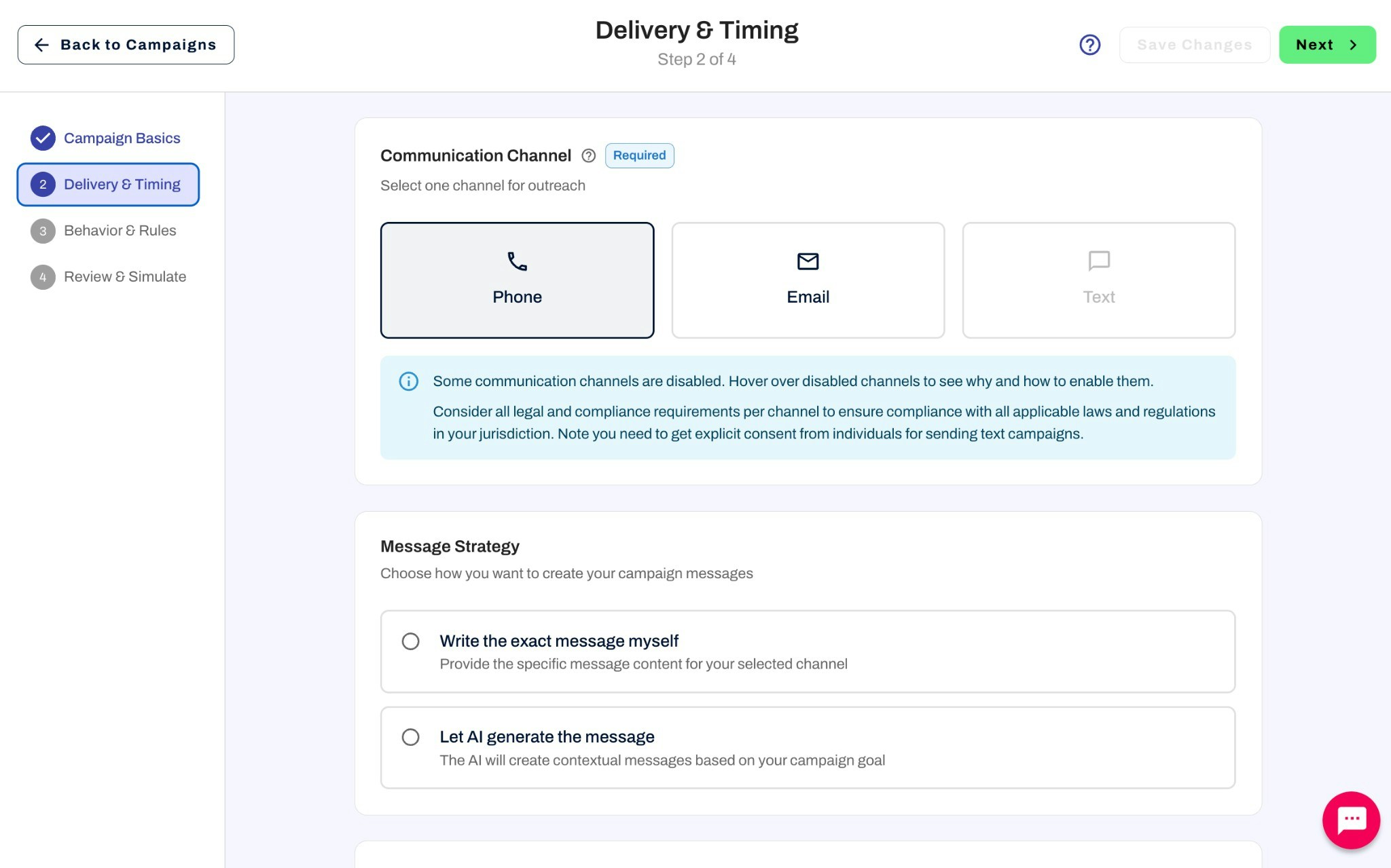 Simple campaign delivery and timing step