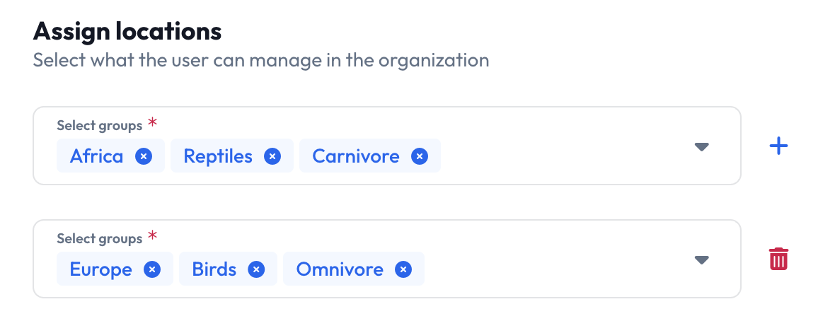 Two separate Access filters applied: Europe/Birds/Omnivore and Africa/Reptiles/Carnivore