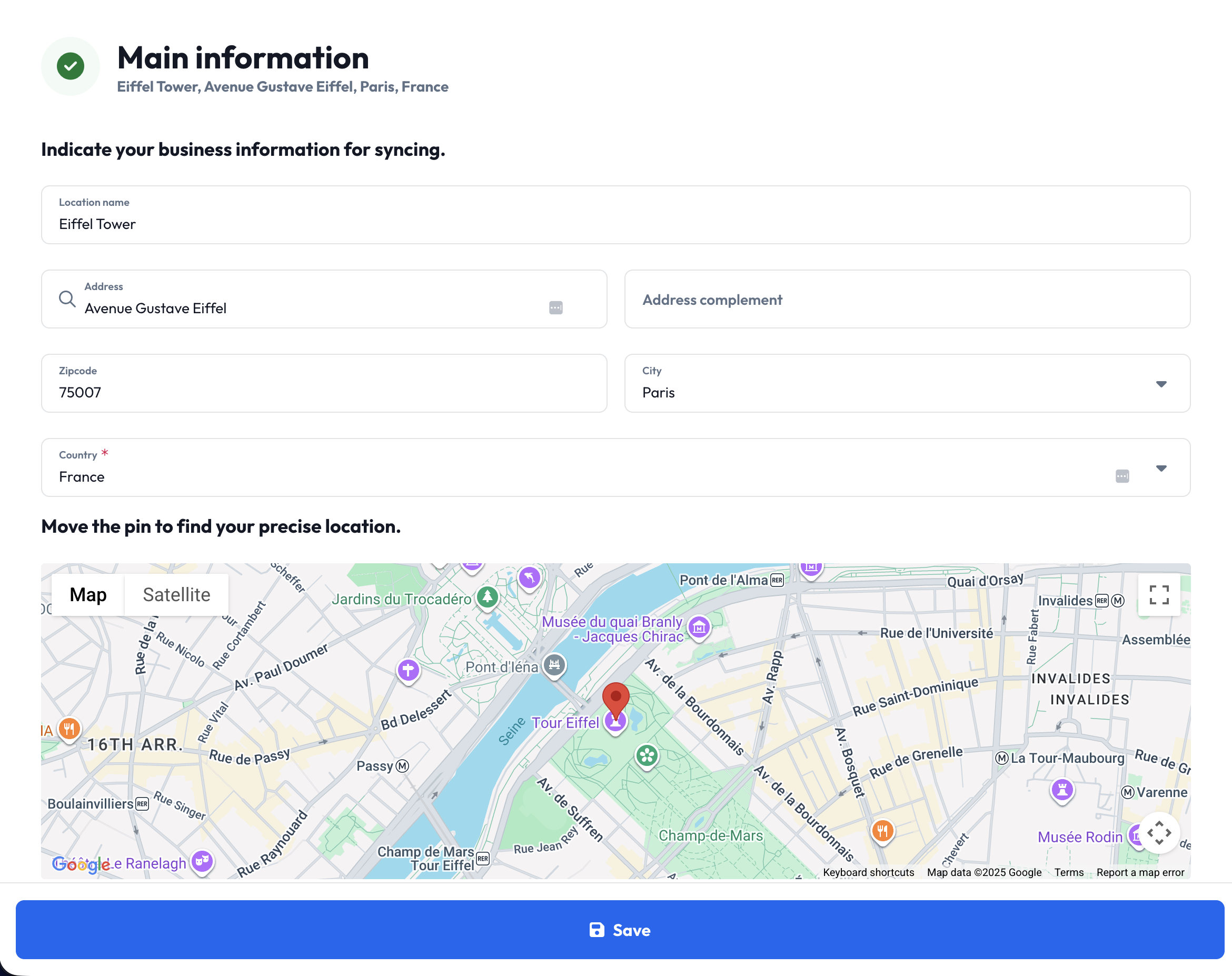 Editing business coordinates in the Partoo app