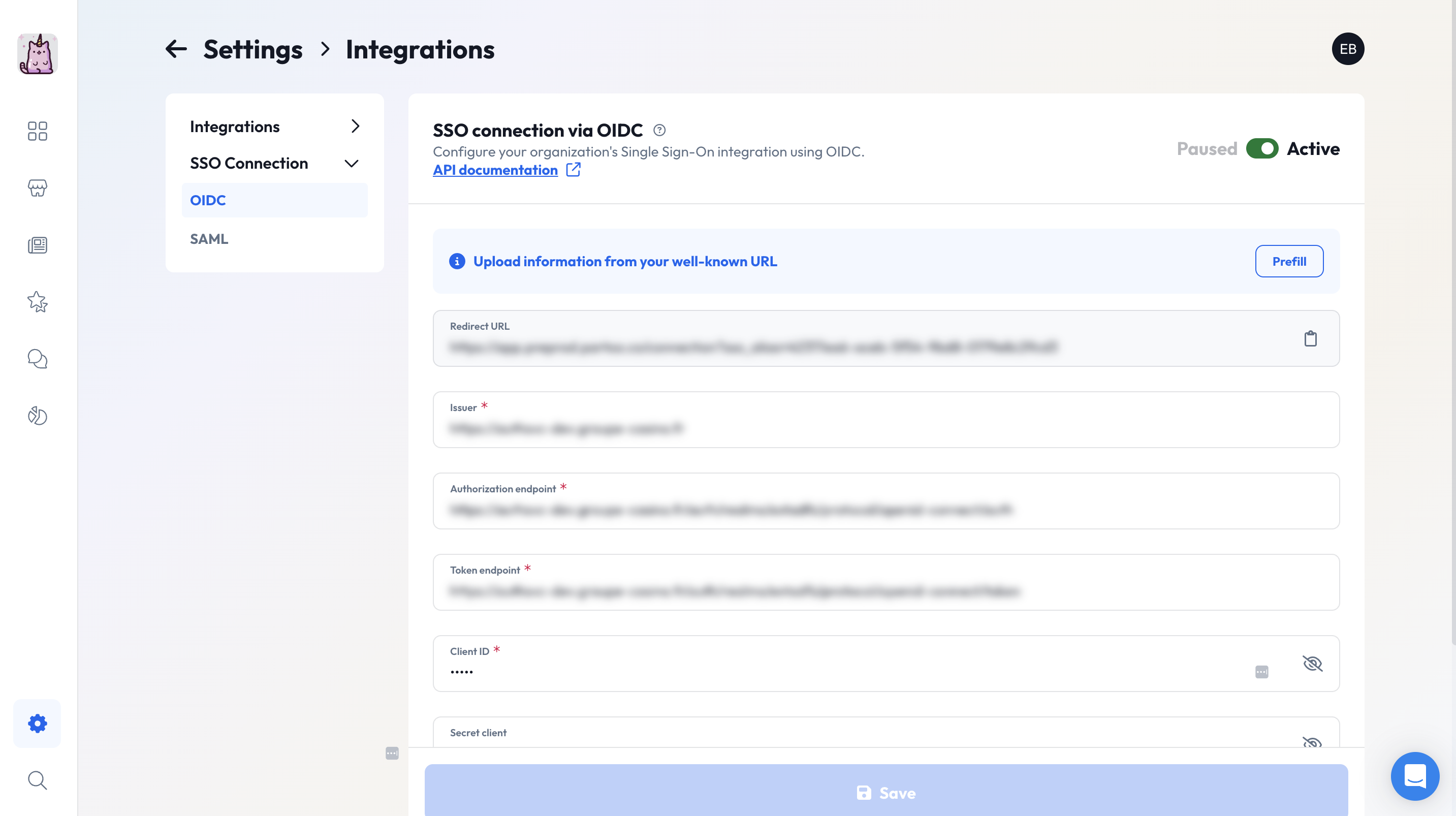 Webhook listing in the Partoo interface