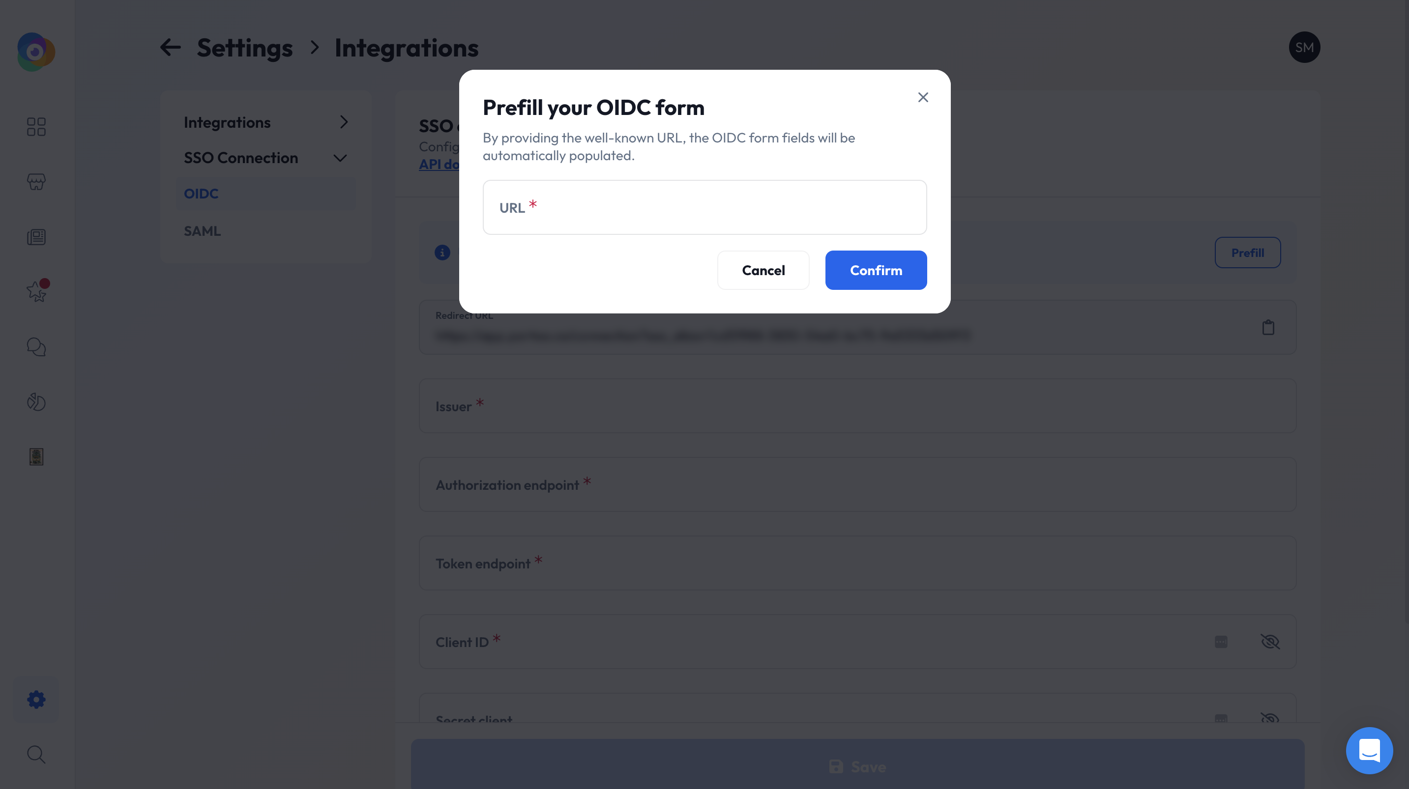 Webhook listing in the Partoo interface