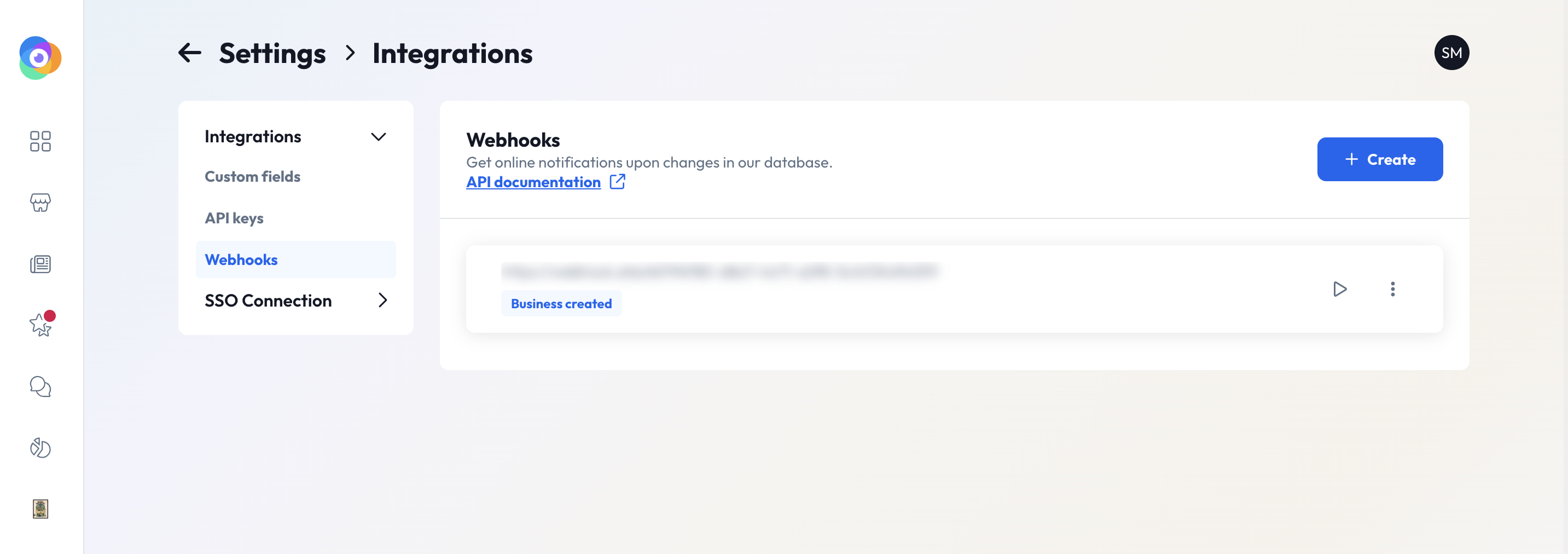 Webhook listing in the Partoo interface