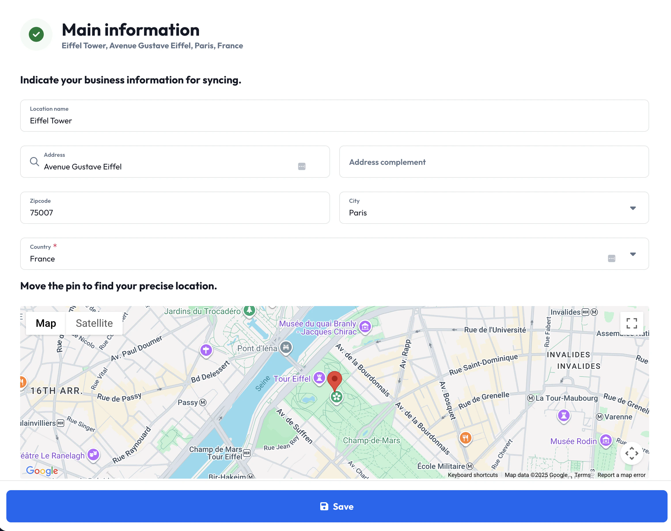 Editing business coordinates in the Partoo app