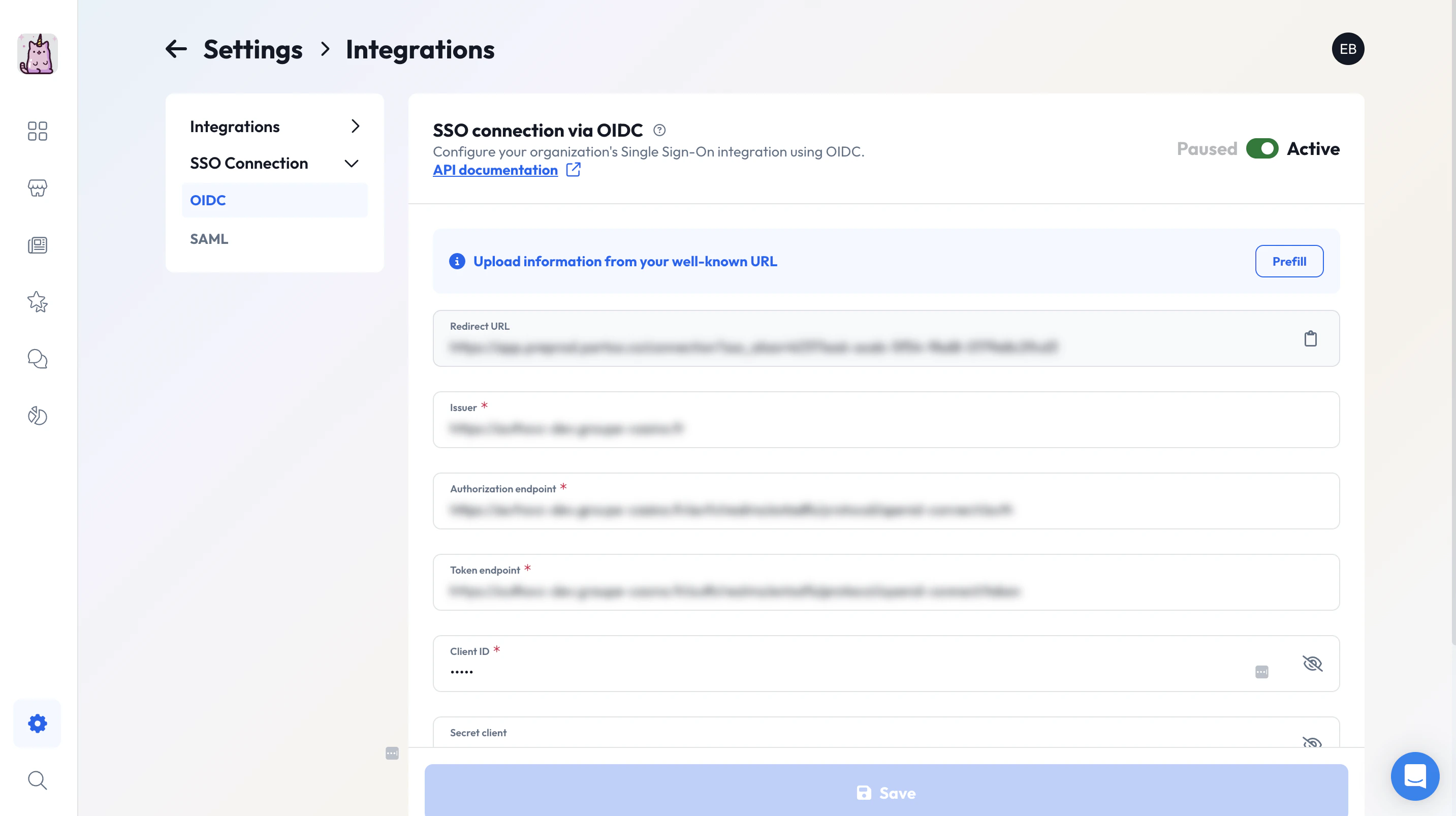 Webhook listing in the Partoo interface