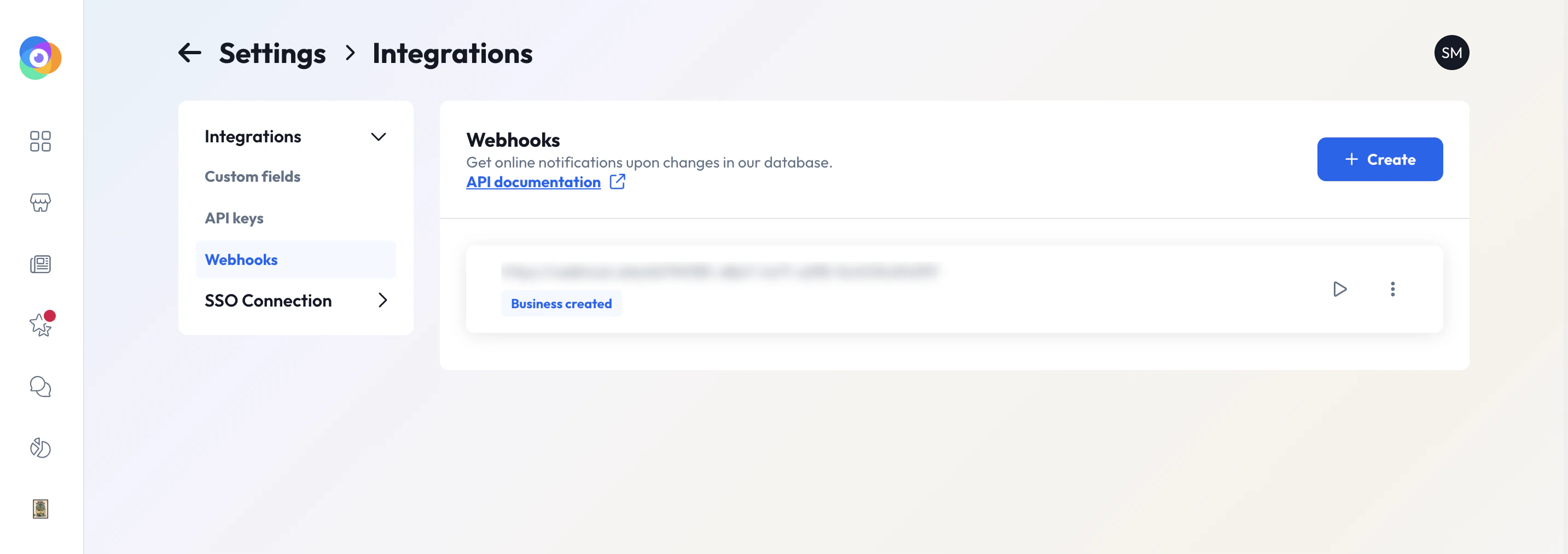 Webhook listing in the Partoo interface