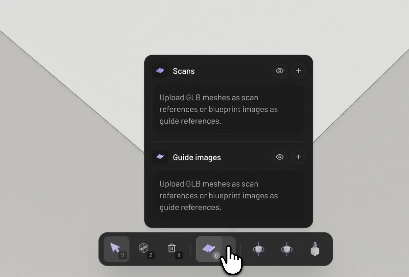 The References control in the bottom toolbar with Scans and Guide images upload sections