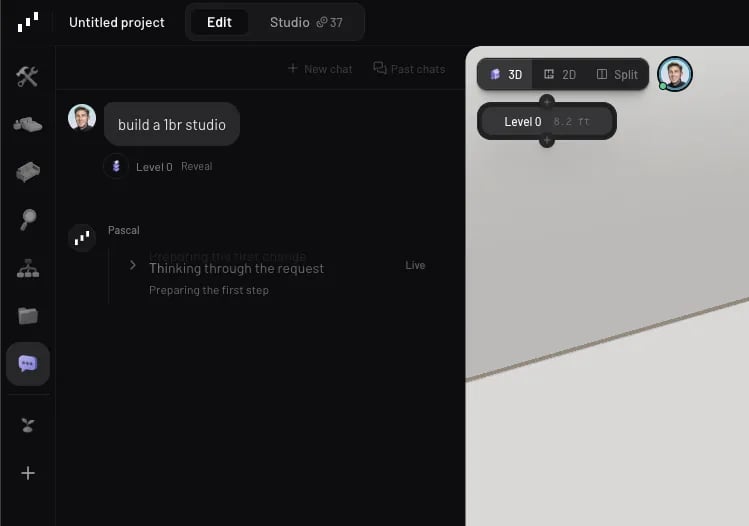 The shared project AI chat with an assistant response streaming live