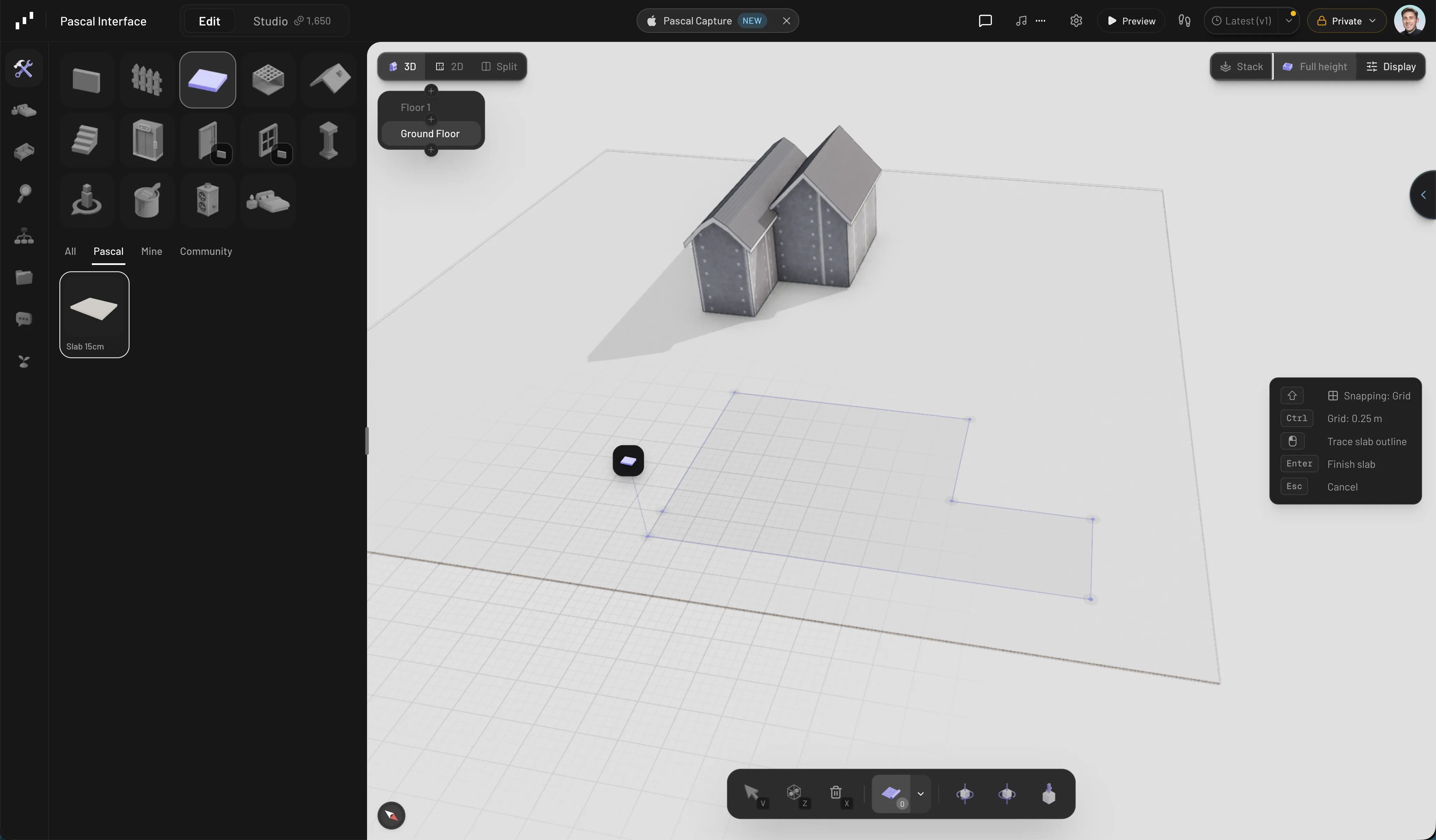 Tracing a floor slab outline in Pascal