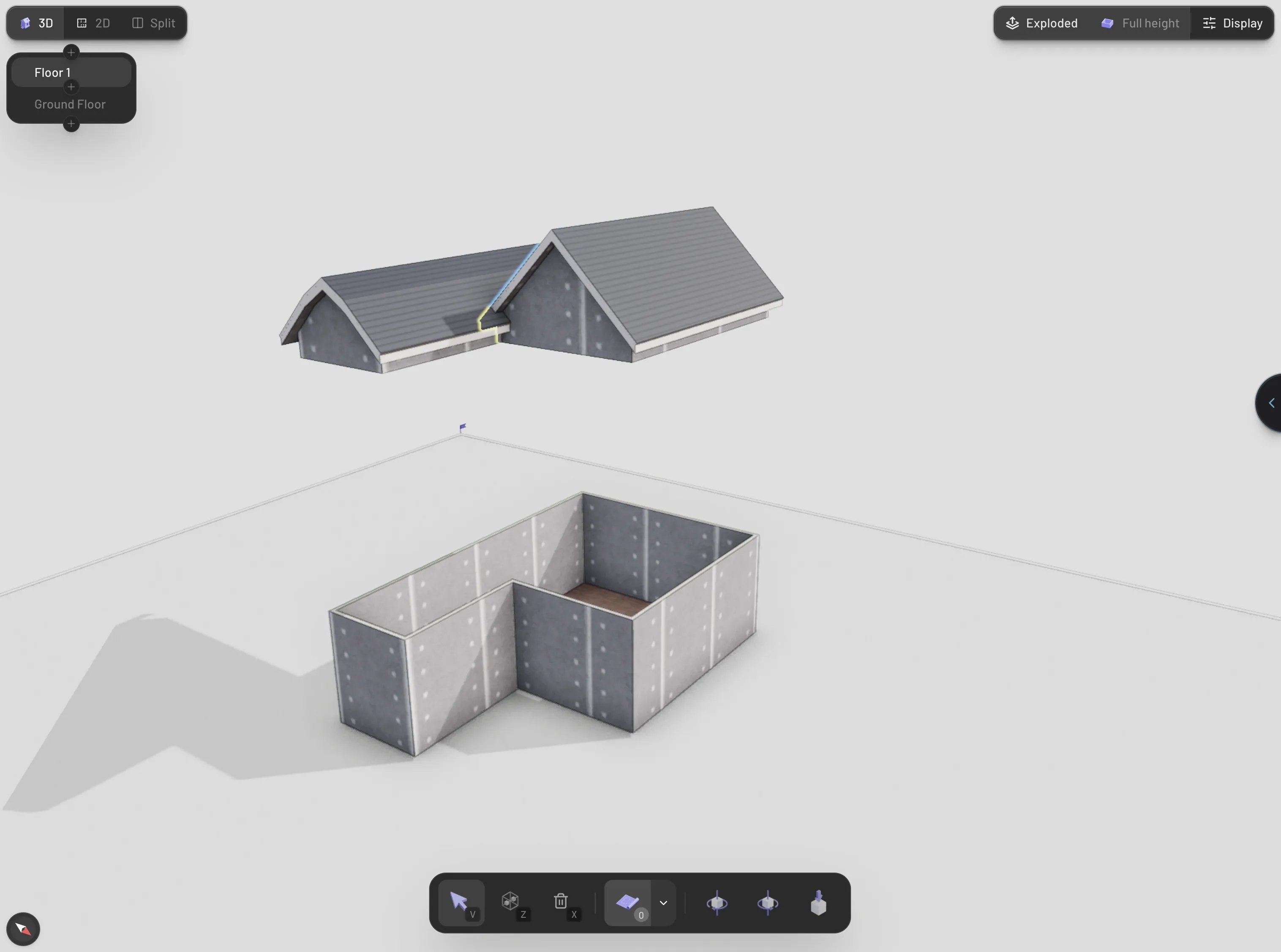 Cycling level view modes on a two-storey building