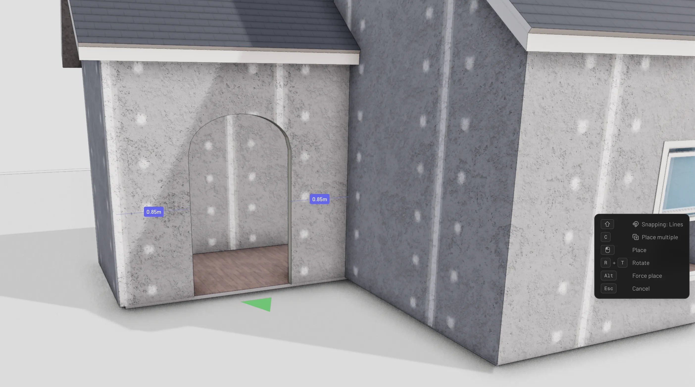 Dragging a door along a wall and onto another wall