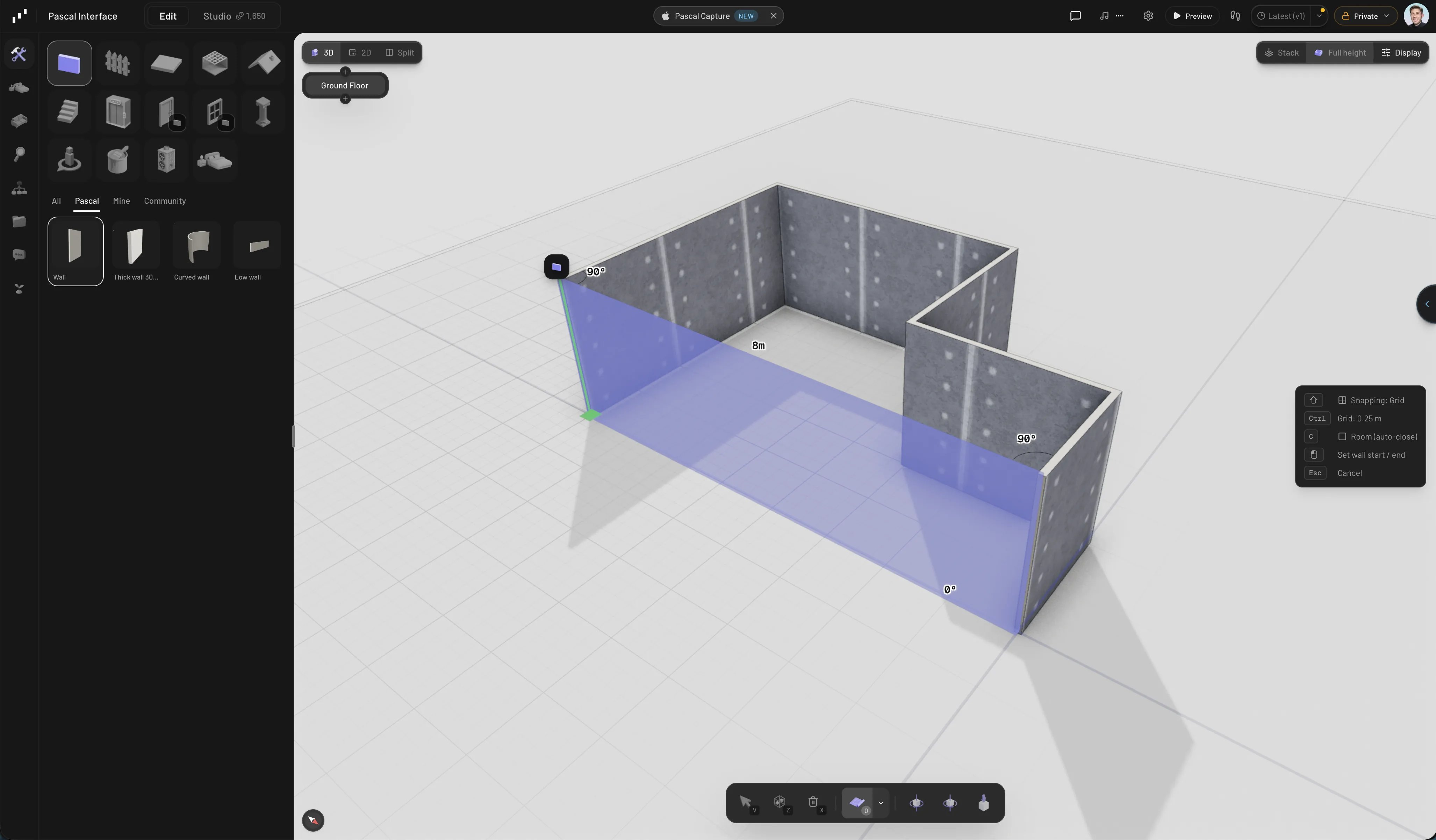 Drawing chained wall segments in Pascal