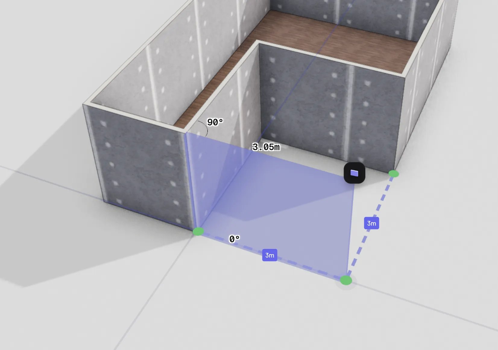 Wall endpoint snapping to an existing corner with alignment guides