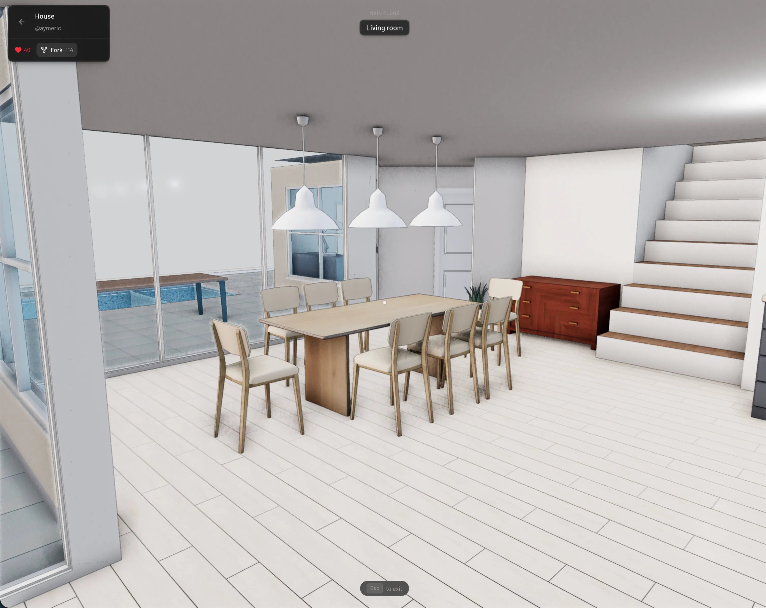 Walkthrough HUD showing the current room name
