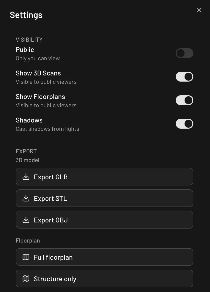 Export section in the Pascal settings panel
