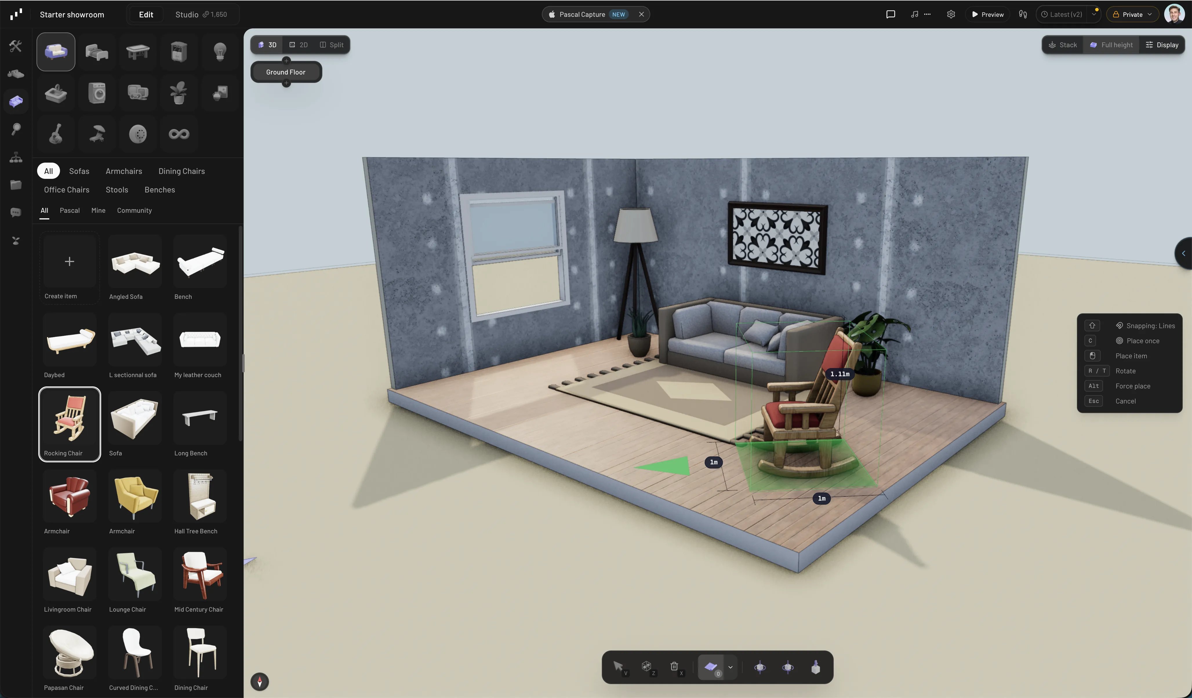 Building a room in the Pascal editor